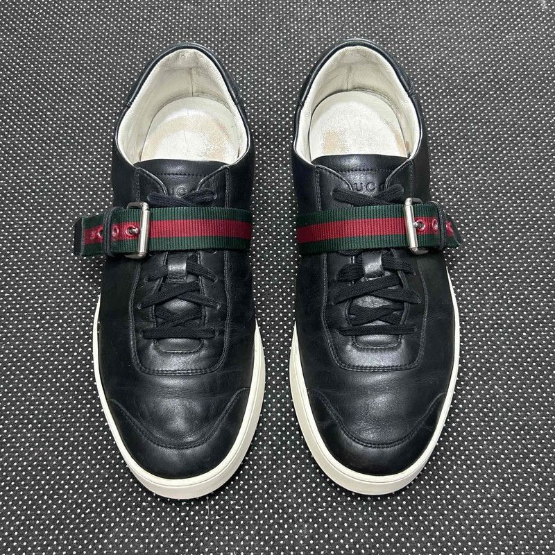 Gucci Gucci Black Leather Low-Top Fashion Sneakers Size US 9.5 / EU 42-43 - 2 Thumbnail