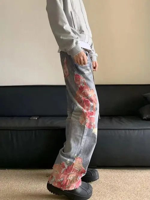 Vintage Tomomi x Yumi Stylish Distressed Jeans with Floral Patches Size US 30 / EU 46 - 3 Thumbnail