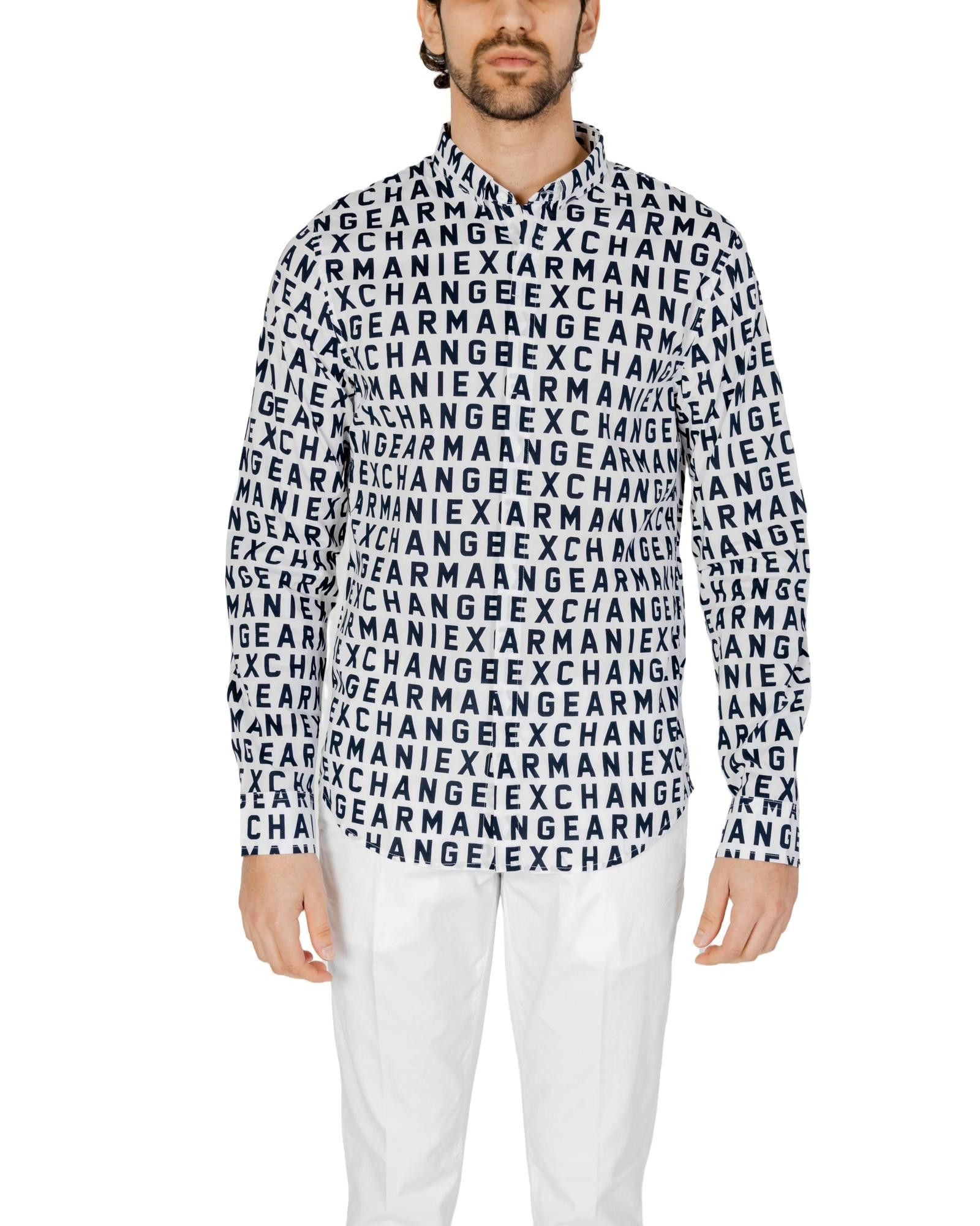 image of Armani Exchange Printed Cotton Long Sleeve Shirt in White, Men's (Size Small)