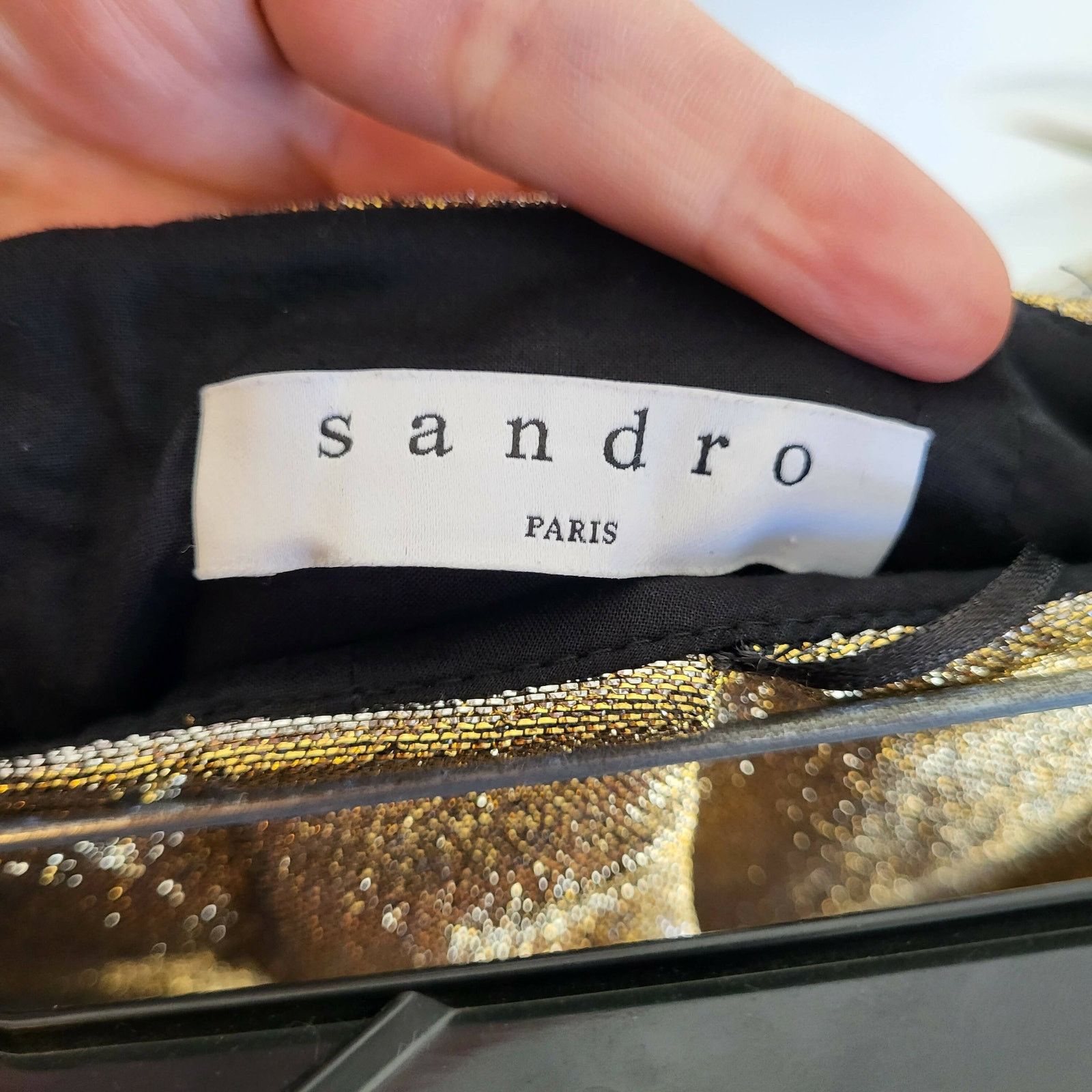 Sandro Sandro Metallic Off-the-Shoulder A-line Mini Dress - Gold Size L / US 10 / IT 46 - 9 Thumbnail