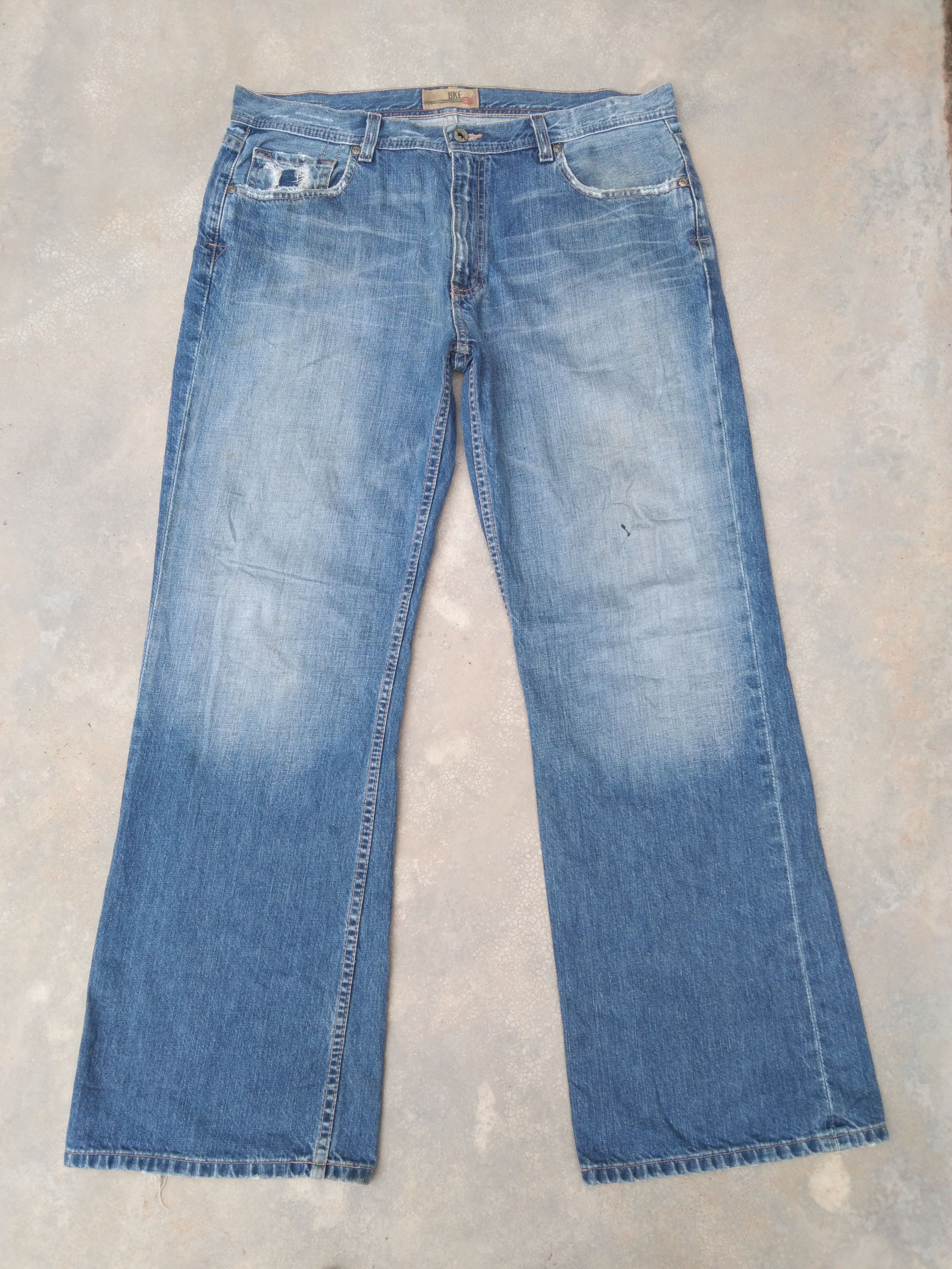 image of Distressed Bke Baggy Flared Jeans 36X32 in Blue, Men's
