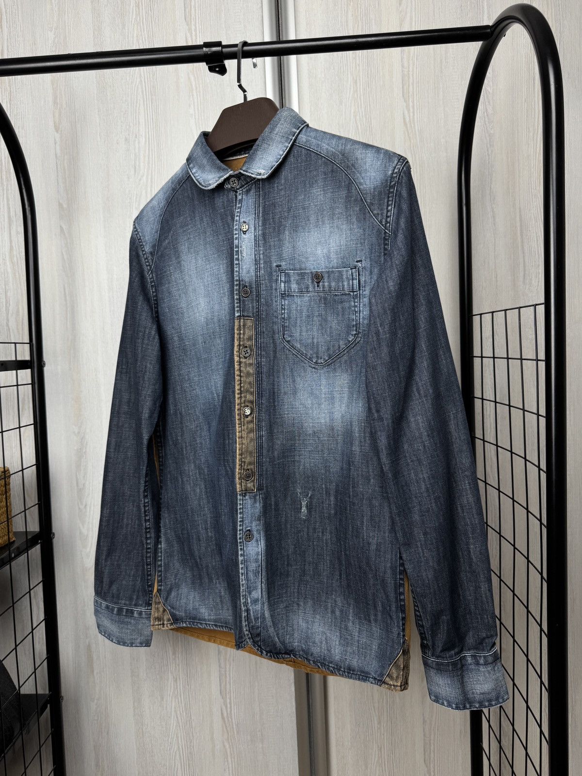 Designer × Japanese Brand Pearly King blue denim brown canvas leather shirt Size US M / EU 48-50 / 2 - 6 Thumbnail
