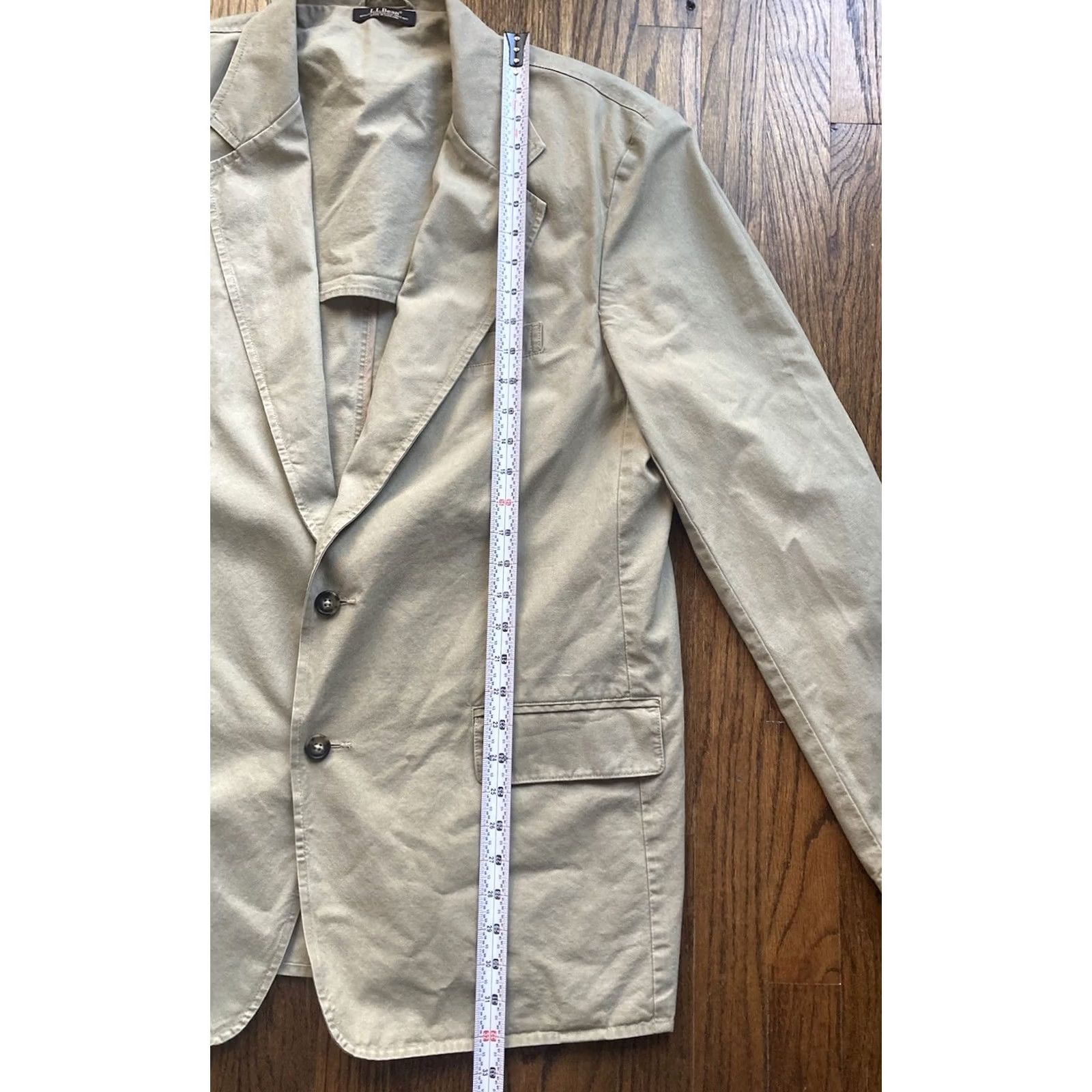 Vintage LL Bean Blazer Mens 42R Beige Cotton Tan Utility Pockets Classic Preppy Military Jacket Regular Size 42R - 6 Thumbnail