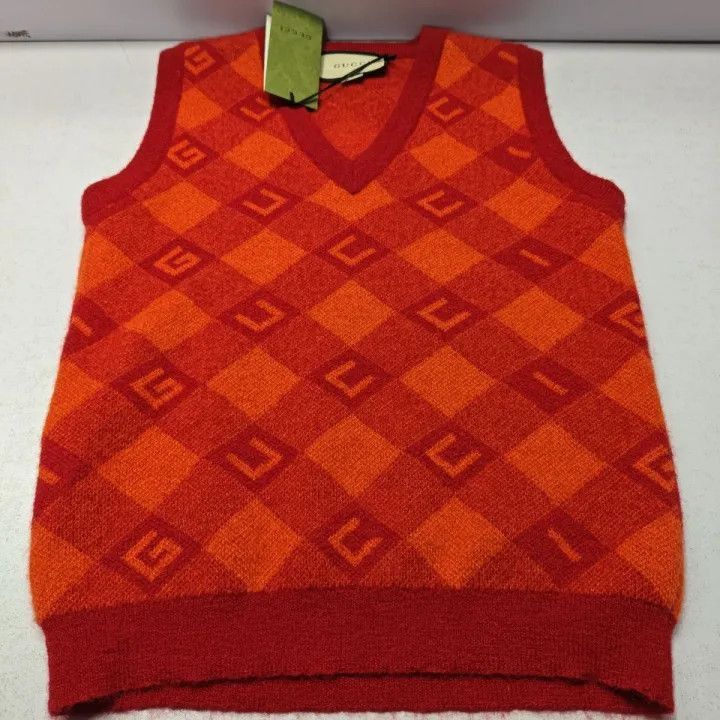 Other Gucci V-Neck Plaid Women's Vest in Orange-2507 Size XS / US 0-2 / IT 36-38 - 6 Thumbnail