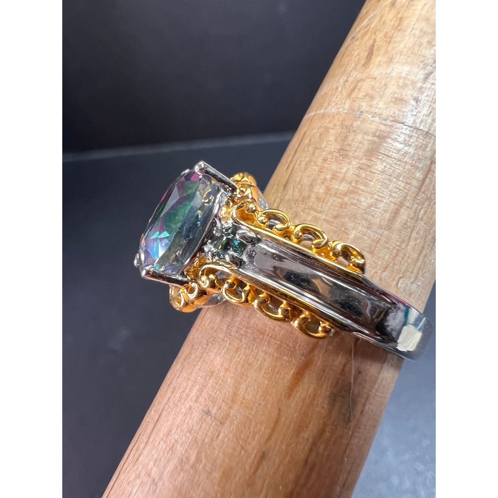 Other NEW green mystic topaz two toned sterling silver ring size 8 Size ONE SIZE - 6 Thumbnail