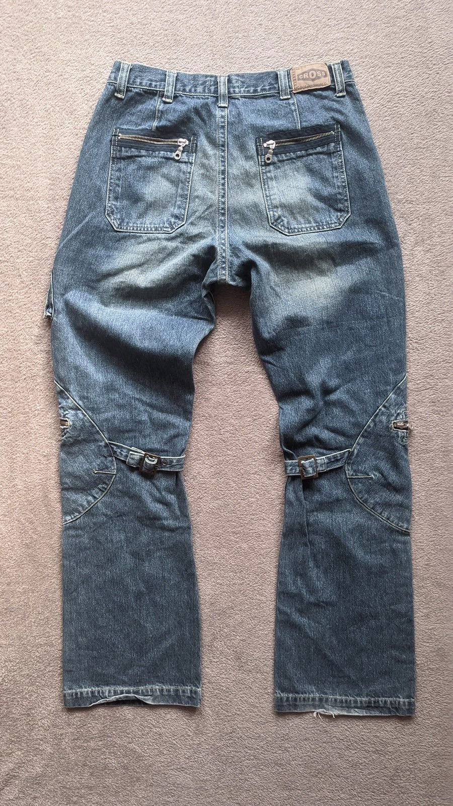 Hysteric Glamour × Japanese Brand Cross Flared Jeans Y2K distressed washed denim cargo pants Size US 33 - 3 Thumbnail