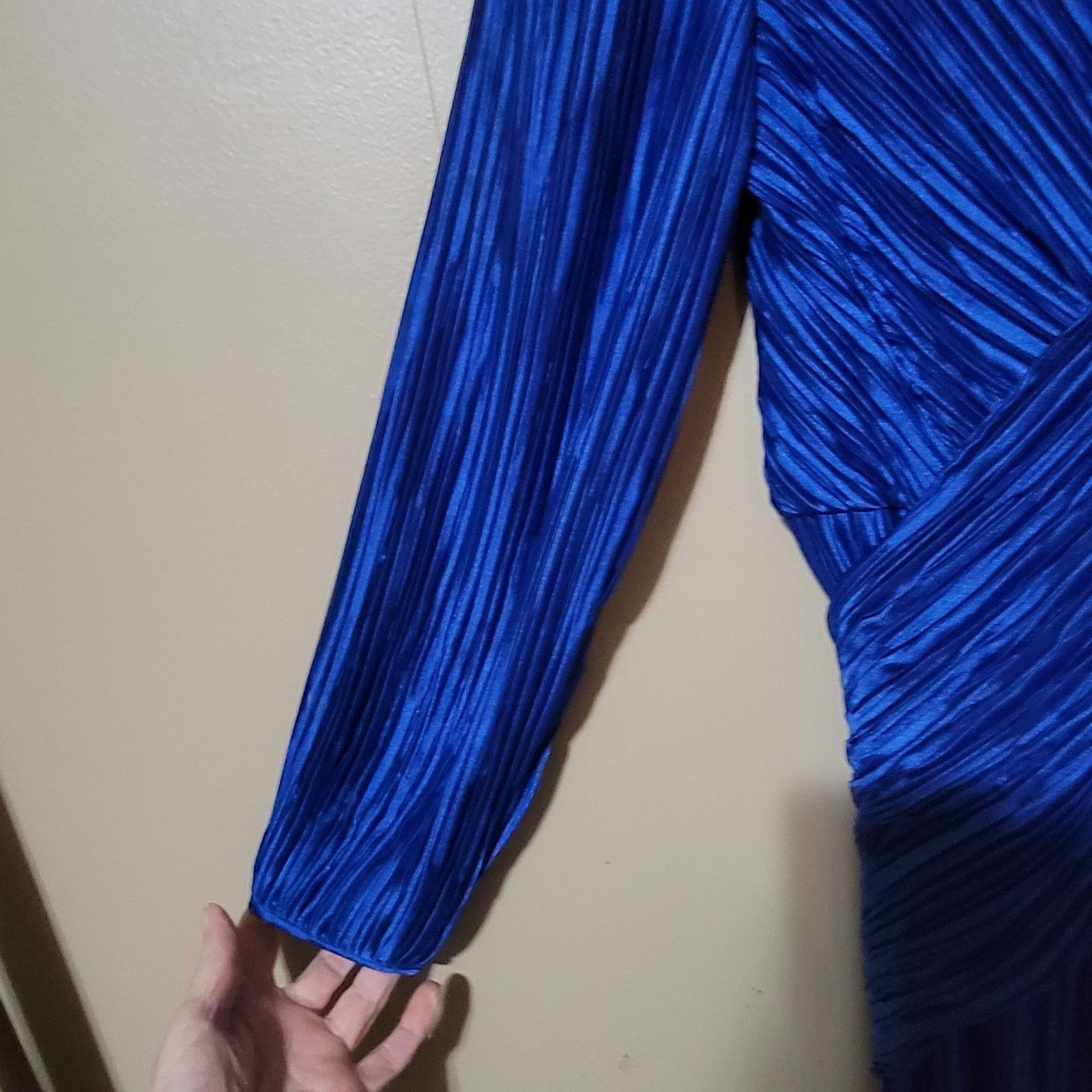& Other Stories George F Couture Plisse Pleated Fortuny Cobalt Blue Gown Size XL / US 12-14 / IT 48-50 - 10 Thumbnail