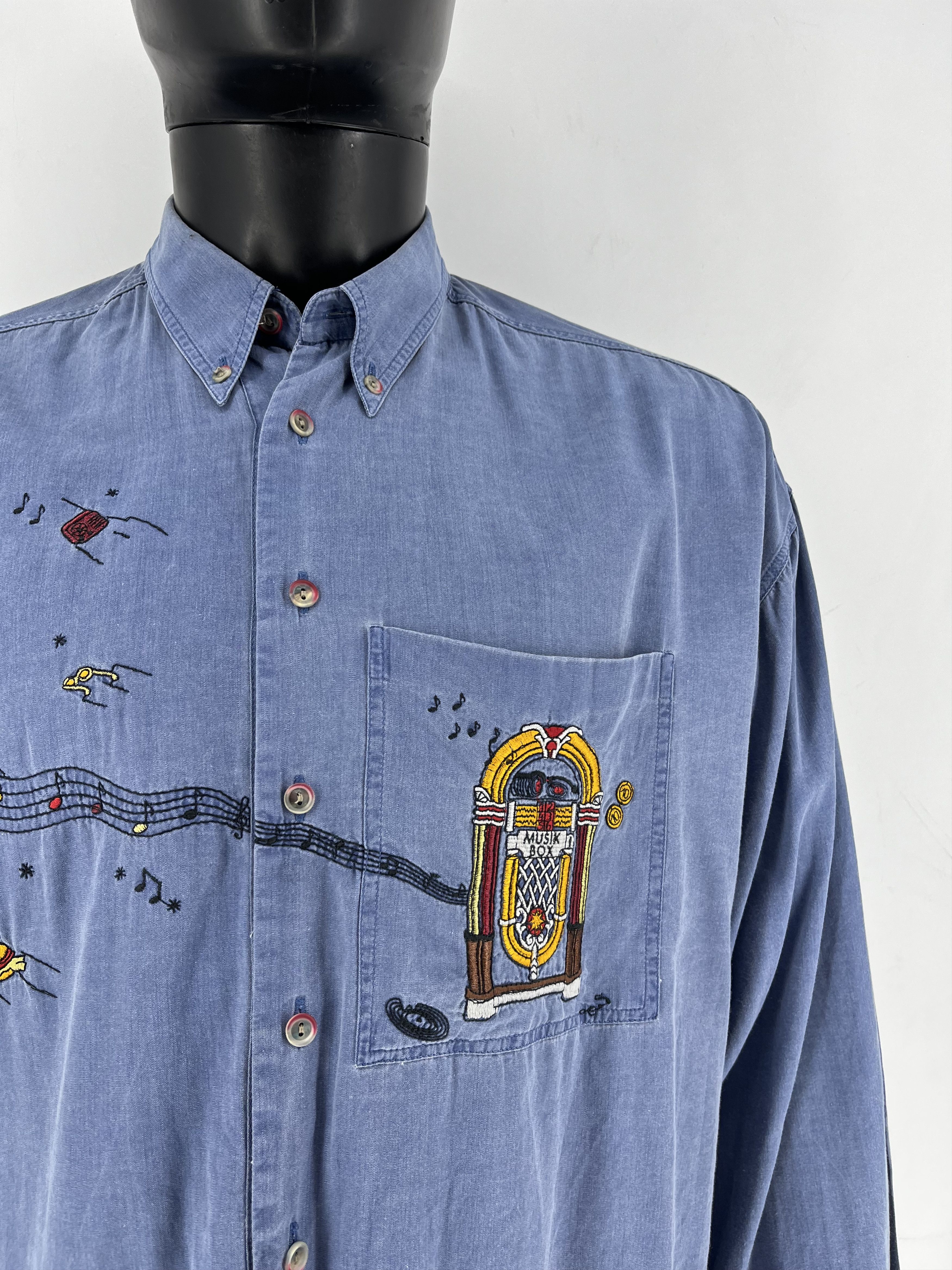 Haupt Haupt Germany Men’s Long Shirt Blue Embroidered Music Box Size US XL / EU 56 / 4 - 8 Thumbnail