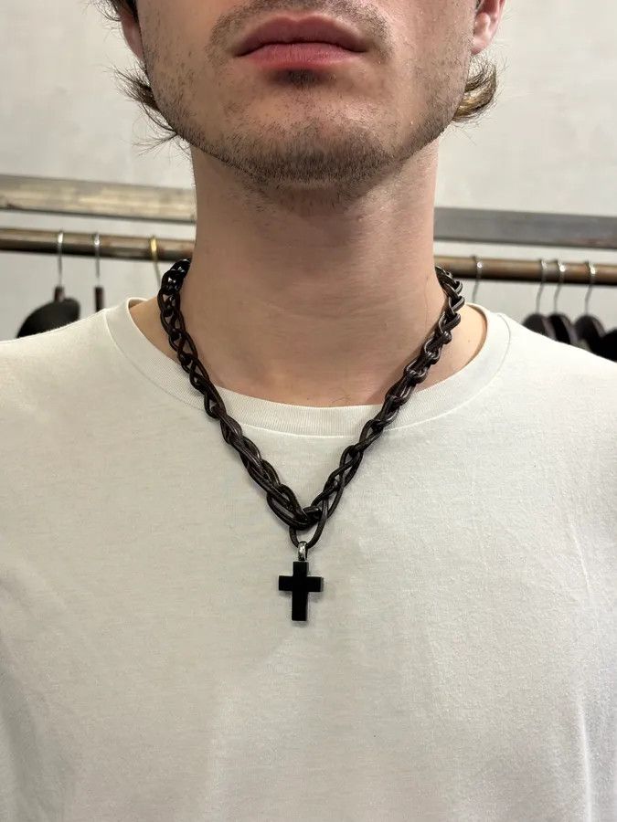 Designer × Emporio Armani × Vintage Emporio Armani Leather Chain Cross Necklace Size ONE SIZE - 3 Thumbnail
