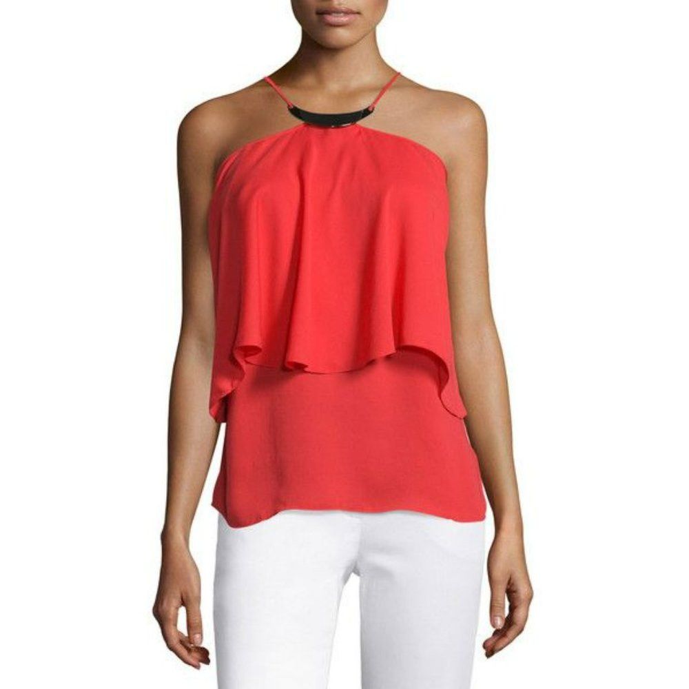 Halston Heritage NWT New $275 HALSTON HERITAGE Flowy Hardware Neckline Top S Size XS / US 0-2 / IT 36-38 - 3 Thumbnail