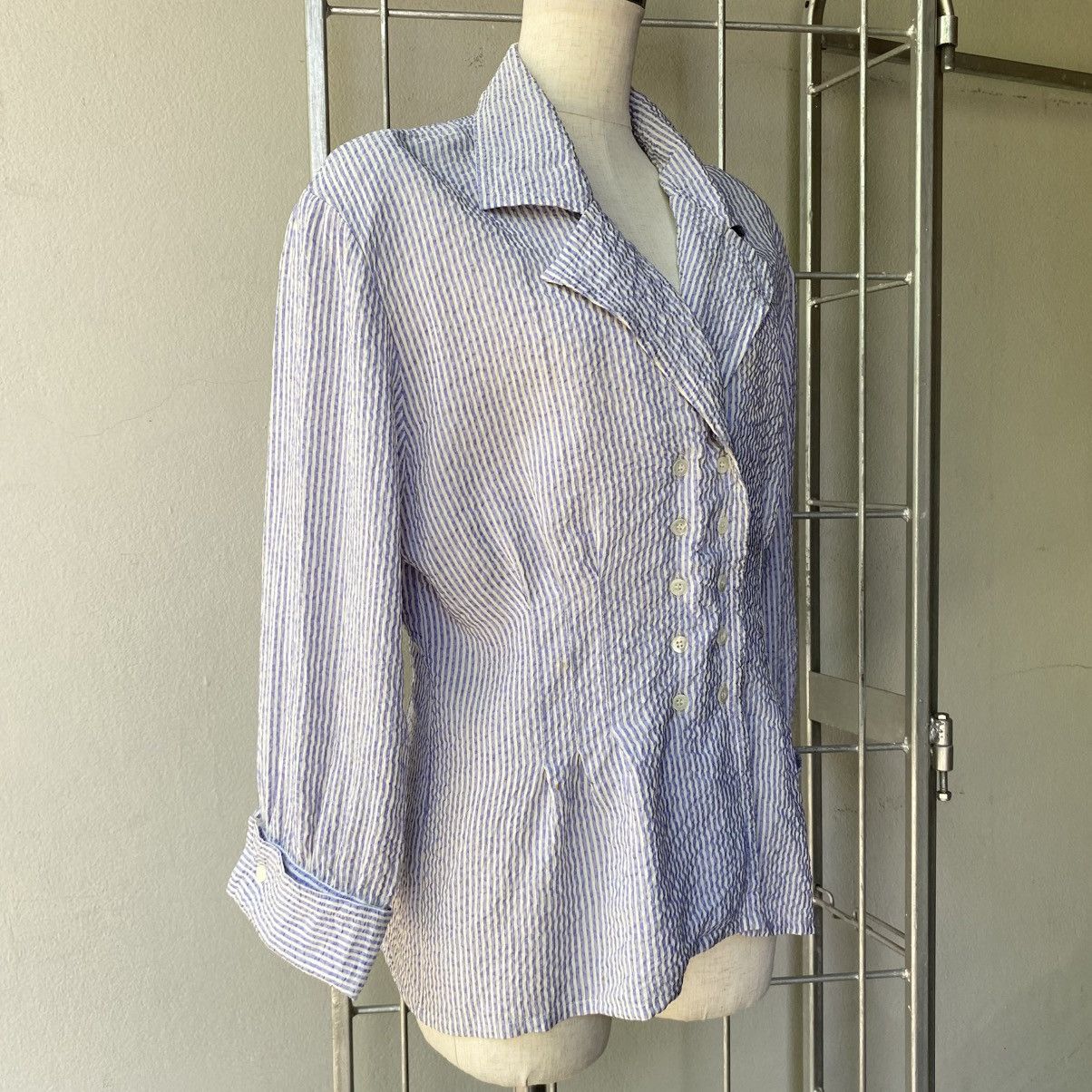 Celine CELINE Blue & White Striped Textured Blazer Shirt Size M / US 6-8 / IT 42-44 - 5 Thumbnail