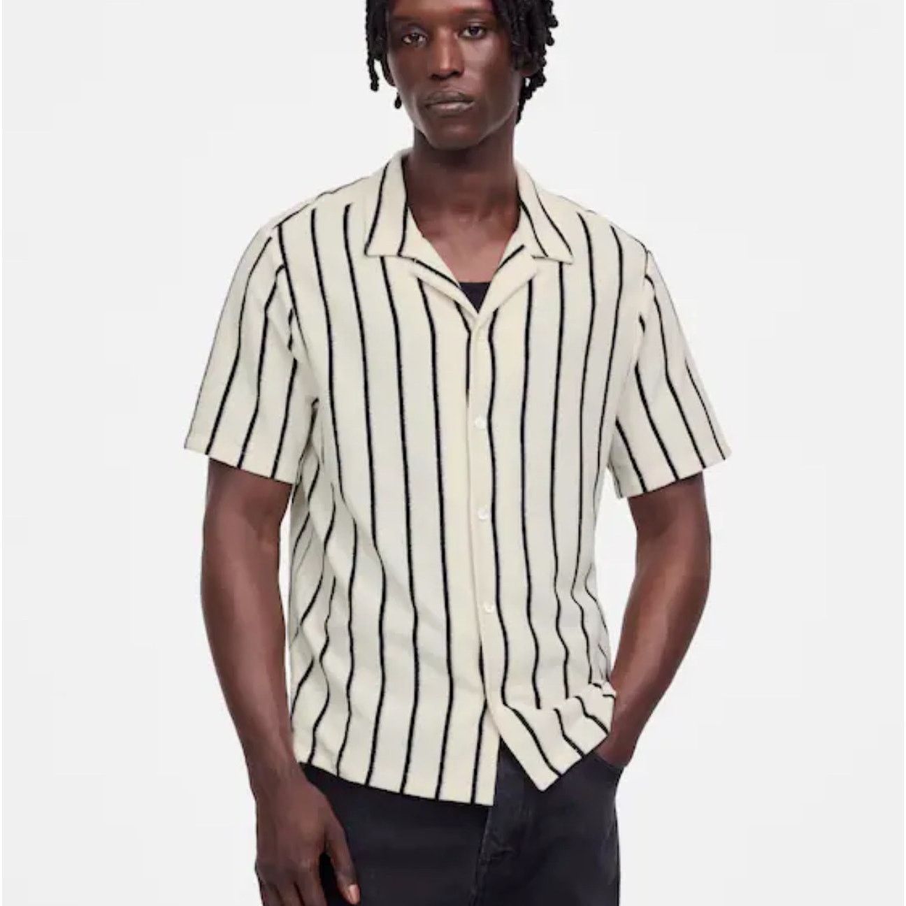 Madewell NWT Madewell Textured Knit Camp-Collar Shirt Ivory Size S Size US S / EU 44-46 / 1 - 1 Thumbnail