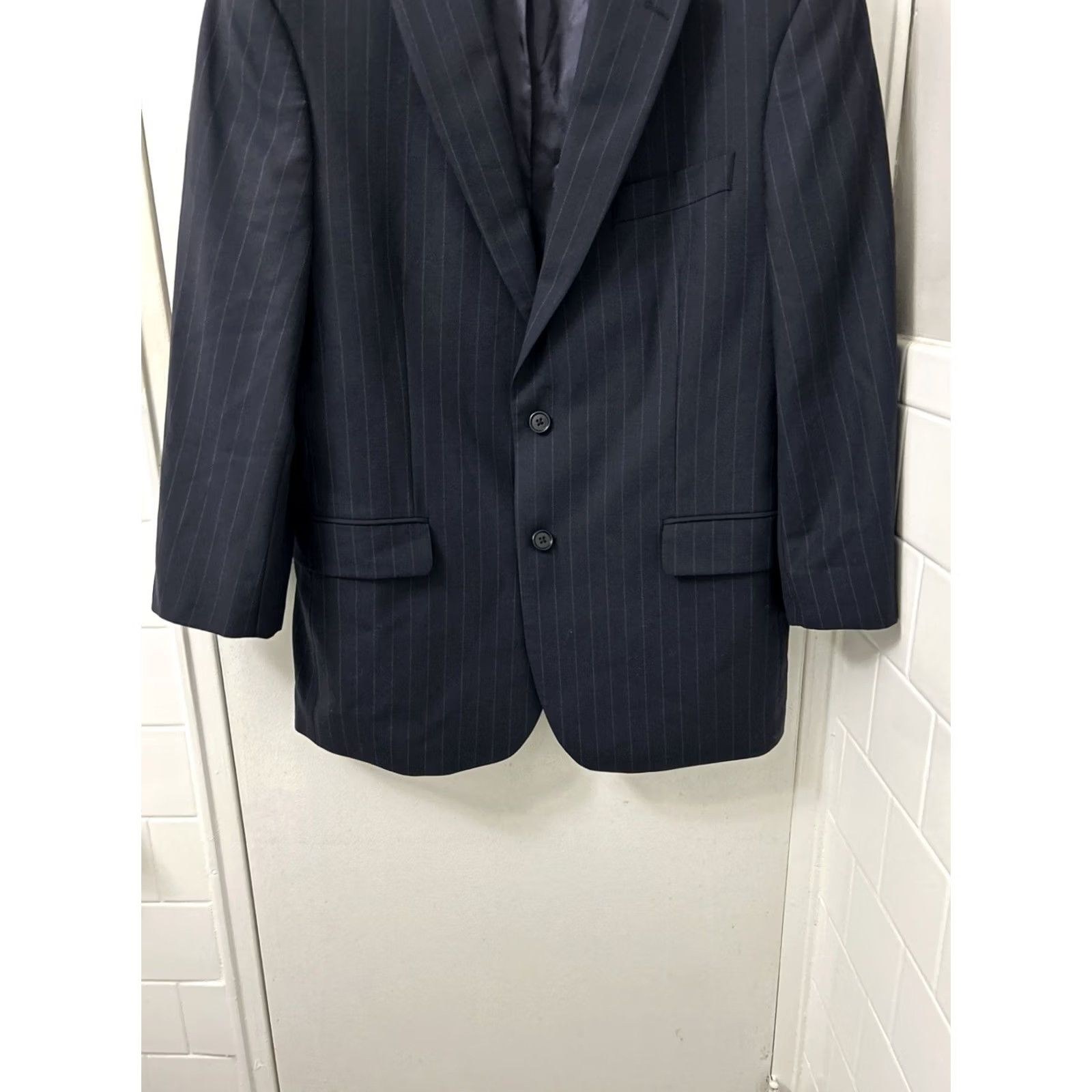 Brooks Brothers Brooks Brothers 346 Blazer Mens 42S Navy Pinstripe 97% Wool Stretch Jacket Size 42R - 3 Thumbnail