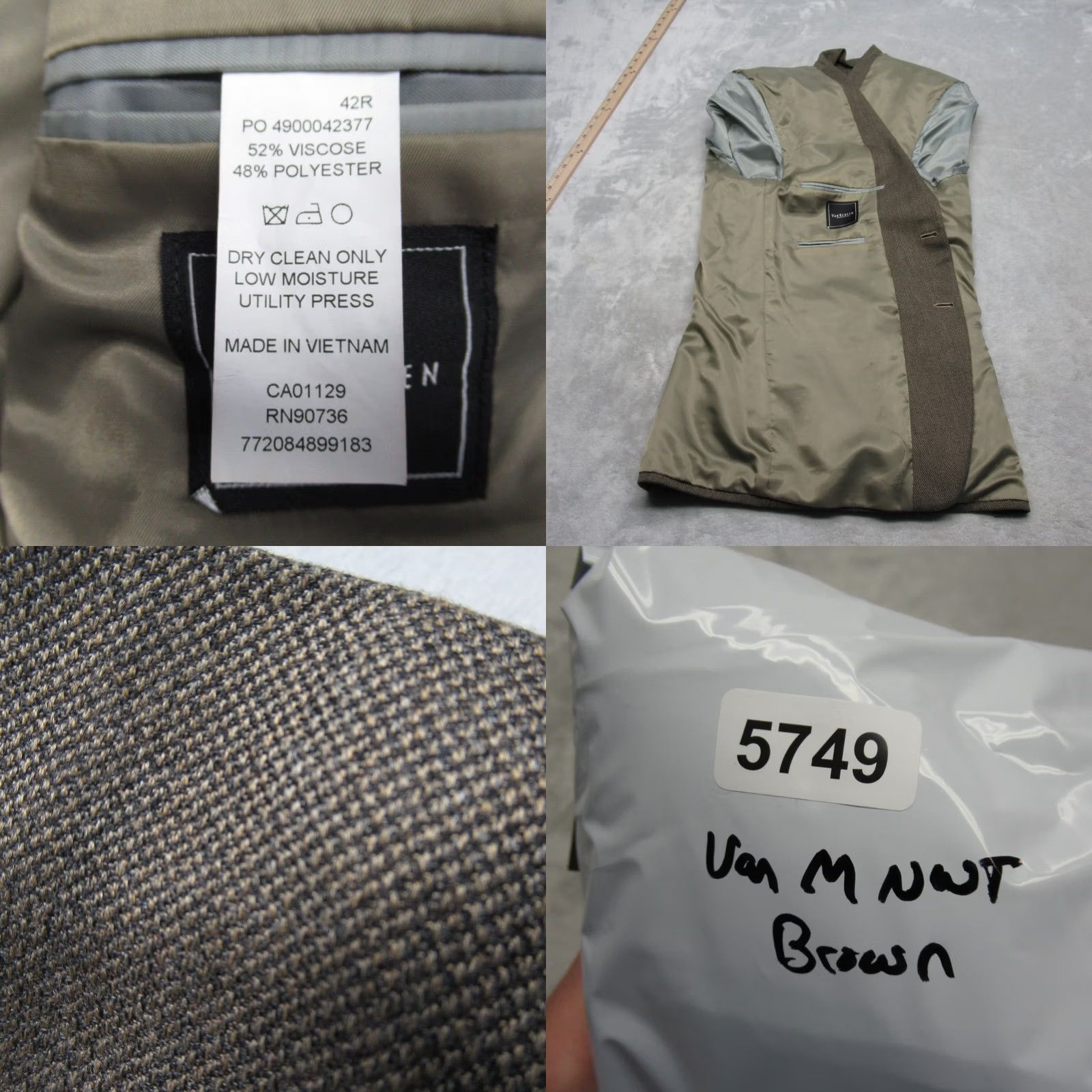 Van Heusen Van Heusen Blazer Mens 42R Dark Brown Sport Coat Pockets 2 Button 2 Vents NEW Size 42R - 9 Thumbnail