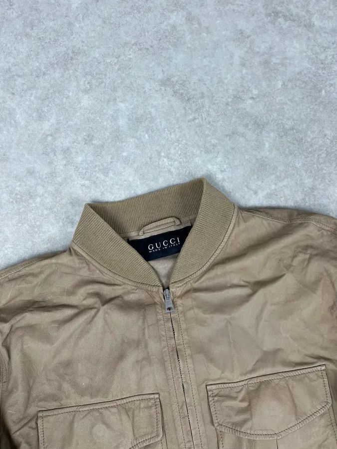 Gucci 2000s Gucci Beige Leather Bomber Jacket Size US M / EU 48-50 / 2 - 5 Thumbnail