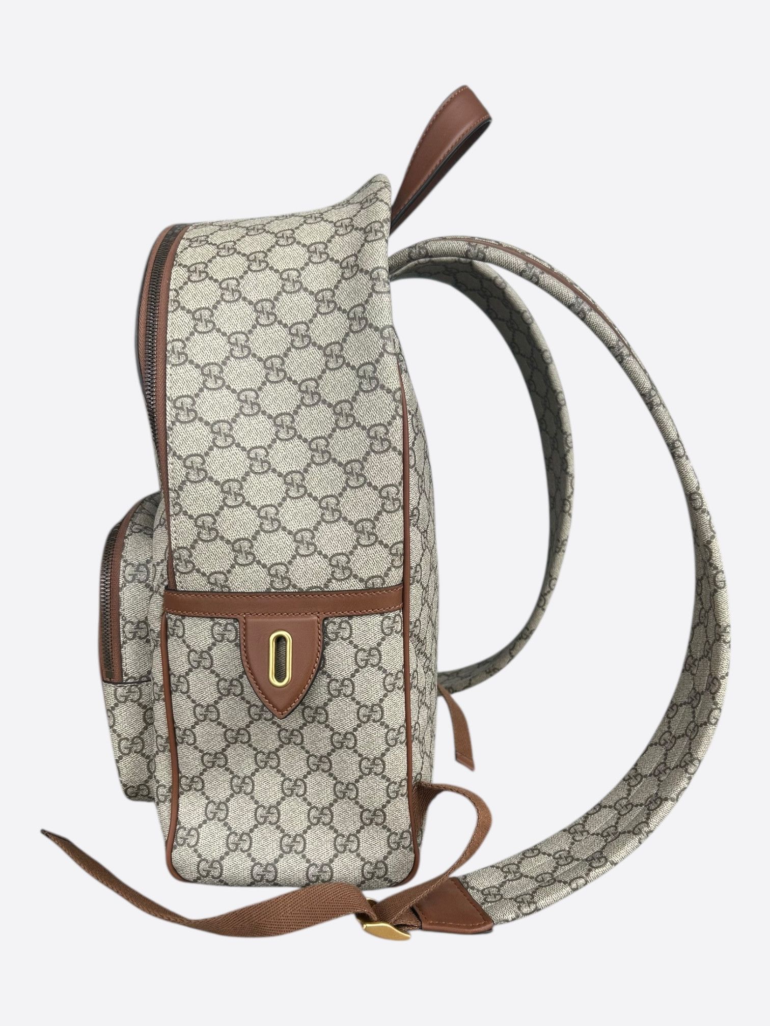 Gucci Gucci Beige & Brown GG Monogram Emblem Backpack Size ONE SIZE - 4 Thumbnail