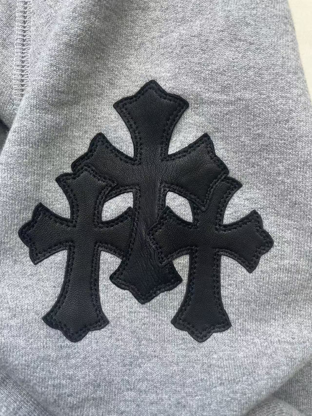 Chrome Hearts Chrome Hearts Triple Cross Leather Grey Pullover Hoodie Size US L / EU 52-54 / 3 - 8 Thumbnail