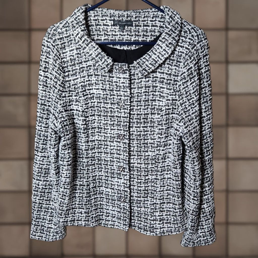 Adrianna Papell Adrianna Papell Jacket Womens Black/White Tweed Buttonfront L Size Size L / US 10 / IT 46 - 1 Thumbnail