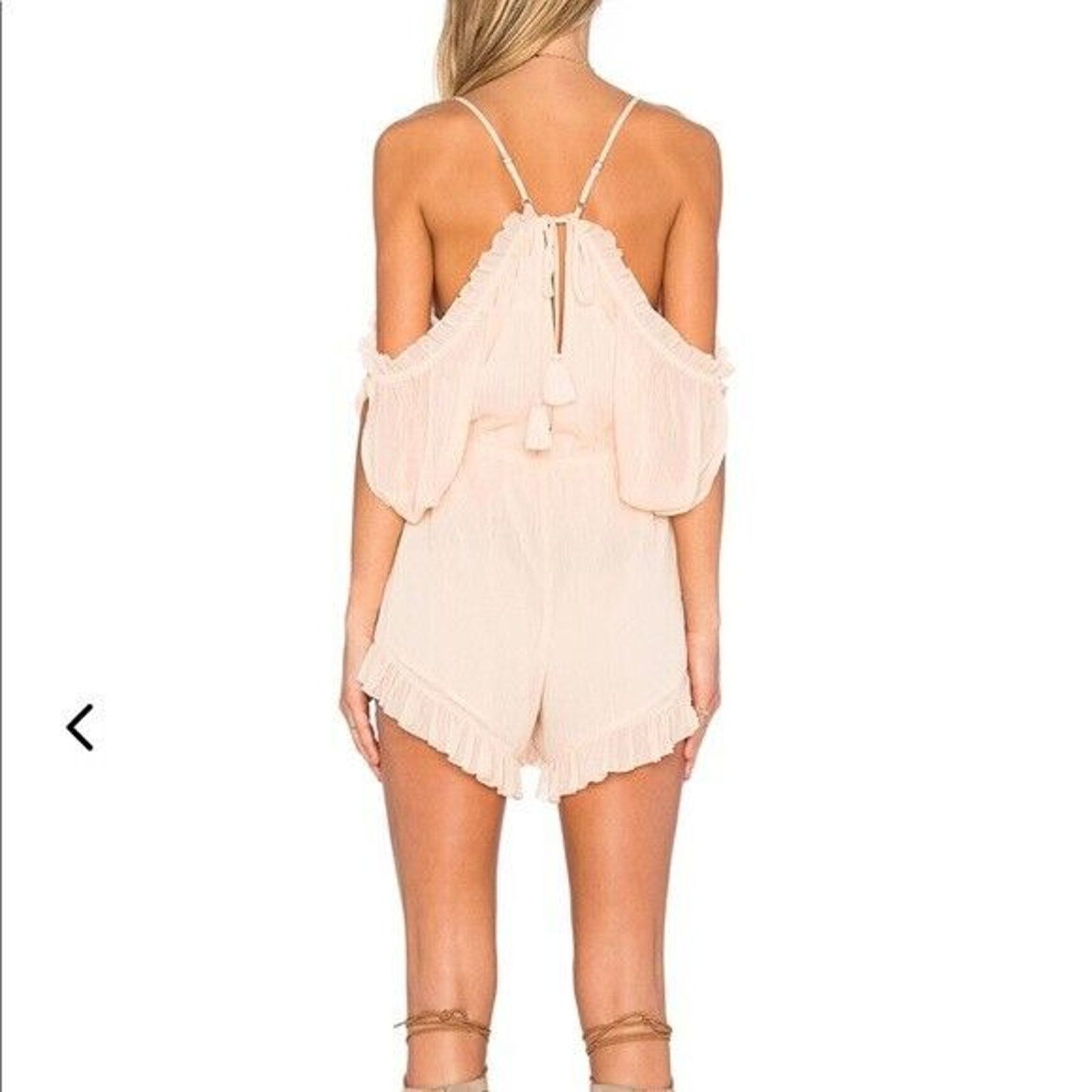 Other Lovers + Friends Peach Ruffle Cold Shoulder Open Back Romper Size L / US 10 / IT 46 - 6 Thumbnail