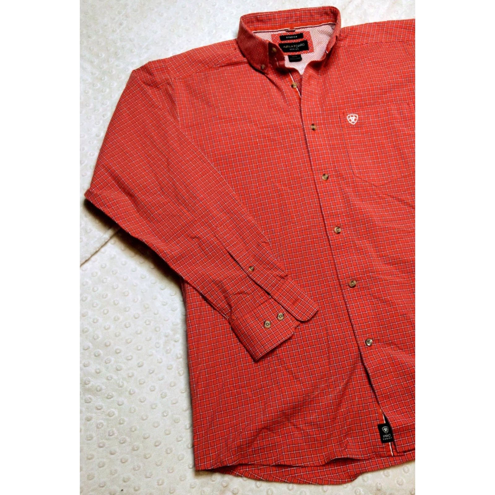 Ariat Ariat Pro Series Shirt Mens Medium Red Orange Check Button-Down Western Rodeo Size US M / EU 48-50 / 2 - 3 Thumbnail