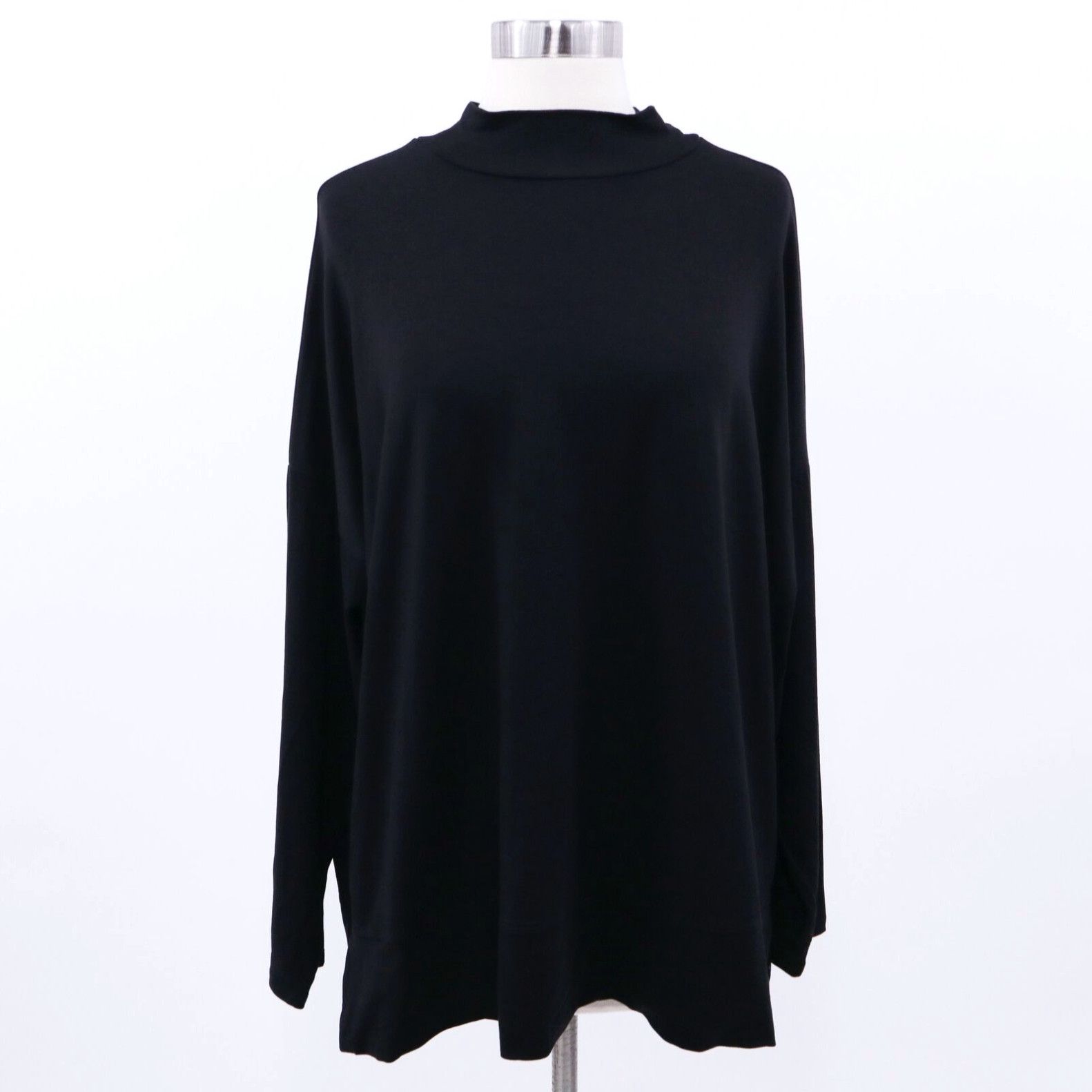 image of Eileen Fisher Pullover Top Shirt Womens 1X Black Mock Neck Long Sleeves Tencel in White (Size XL)