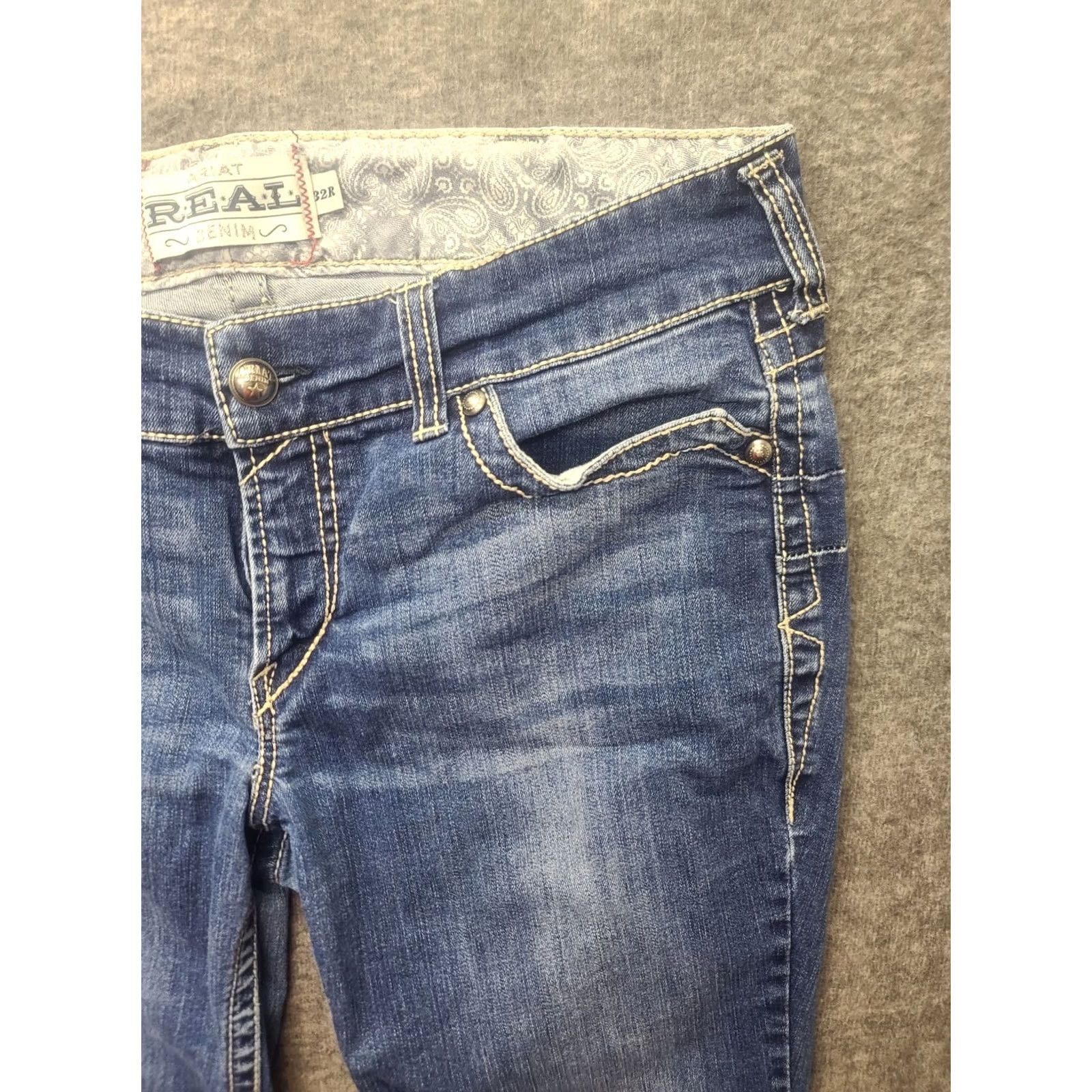 Ariat Ariat REAL Denim Jeans Womens 32x32 Regular Bootcut Stretch Distressed Blue Cotton Denim 5-Pocket Design Cowboy Horse Rodeo Cowgirl - Mens/Womens Size 24" / US 00 / IT 34 - 6 Thumbnail