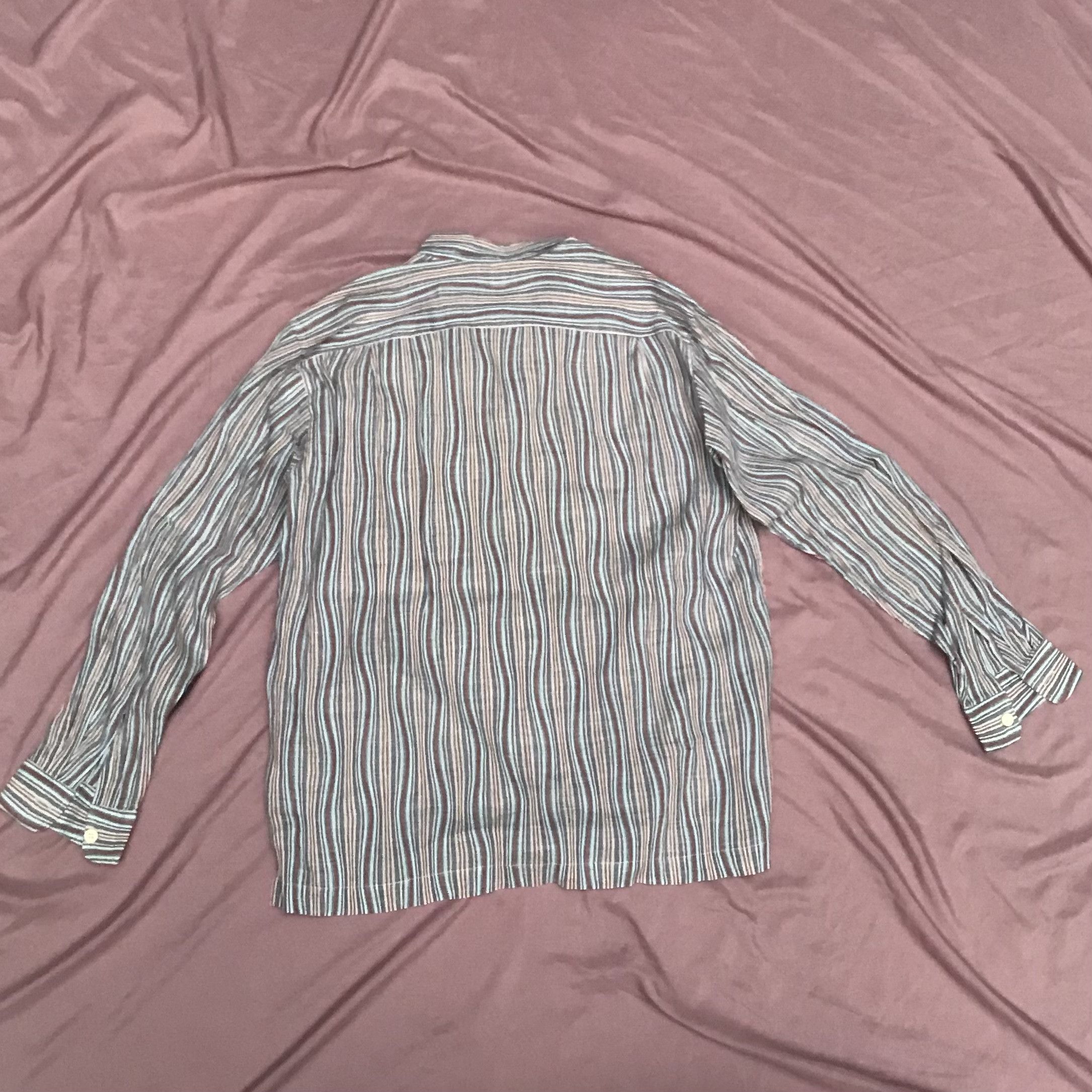 Issey Miyake ISSEY MIYAKE, LINEN BUTTON UP, wavy stripes pattern Size US XL / EU 56 / 4 - 3 Thumbnail