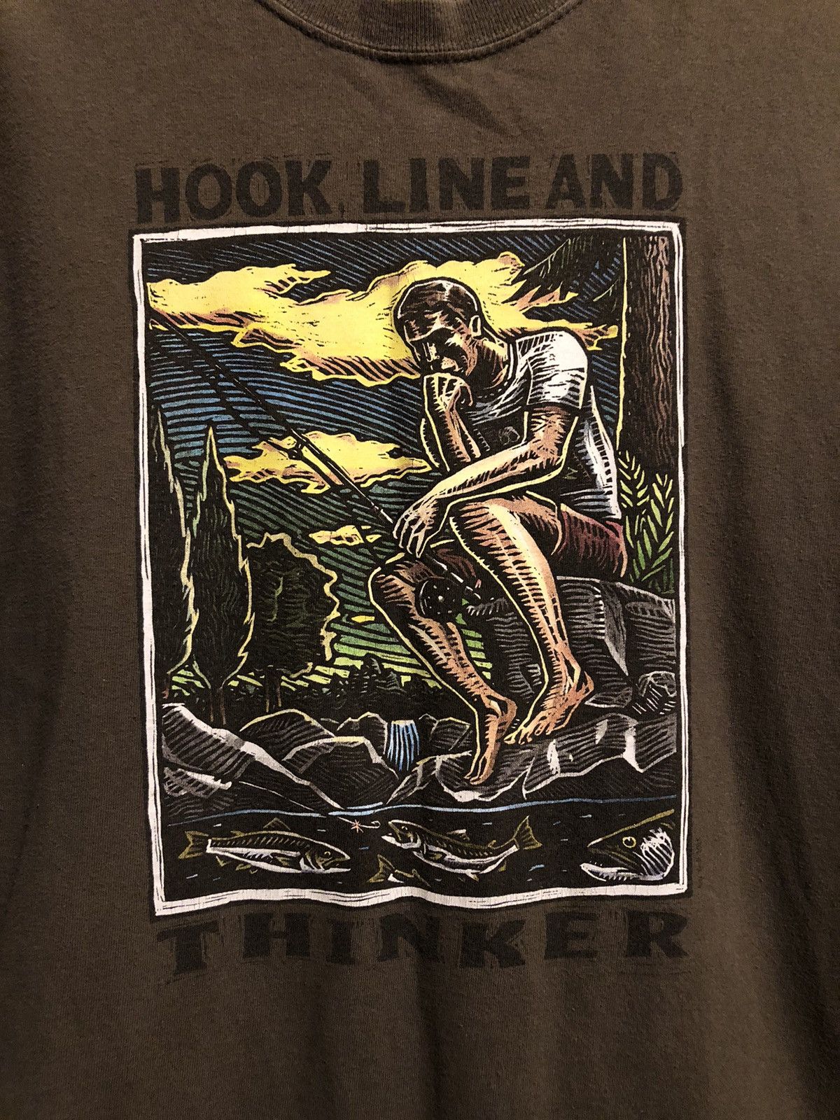 Vintage Vintage ‘The Thinker’ Fishing Humour T Shirt Size US L / EU 52-54 / 3 - 2 Thumbnail