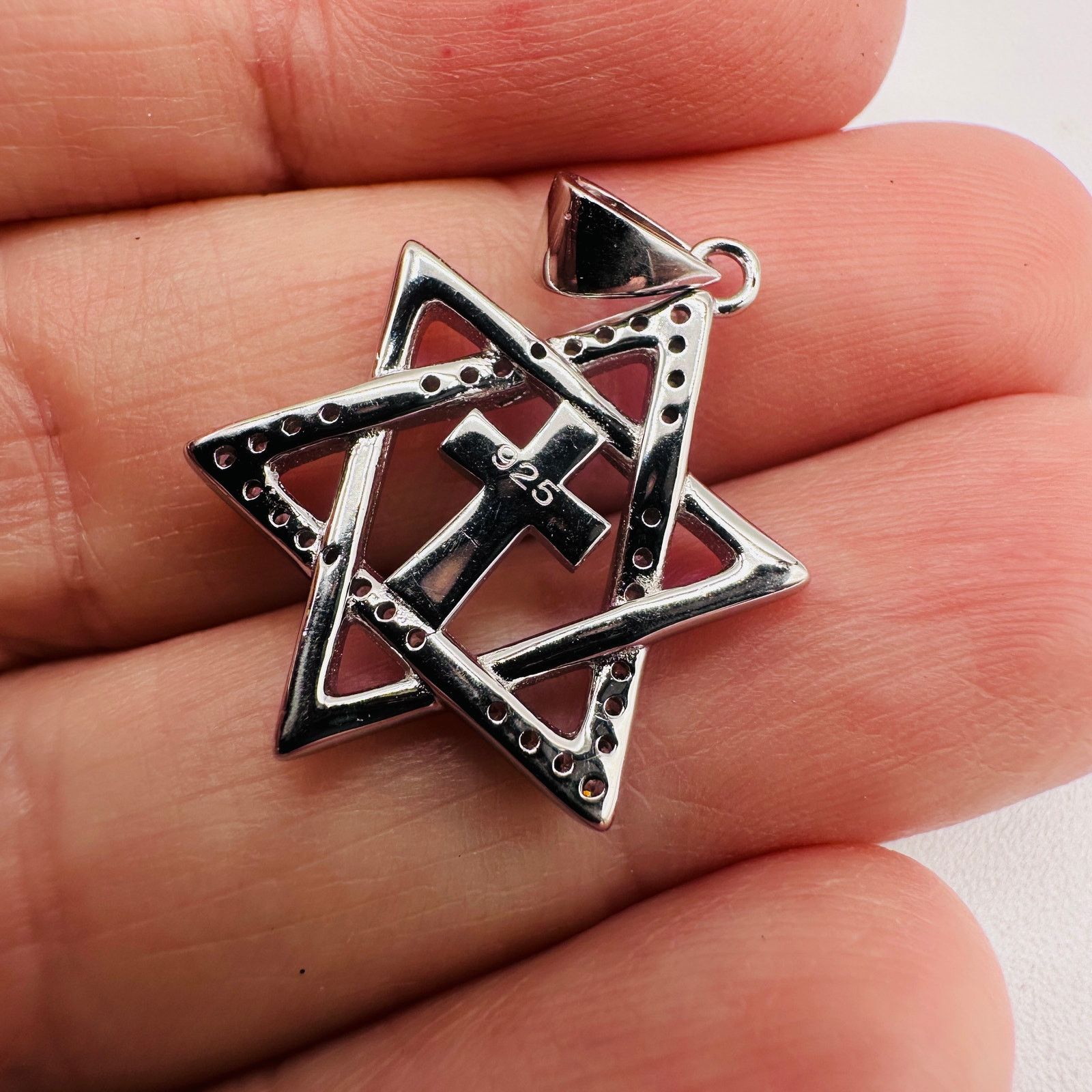 The Unbranded Brand Sterling Silver Star of David Lab Opal Cross CZ Pendant Size ONE SIZE - 7 Thumbnail