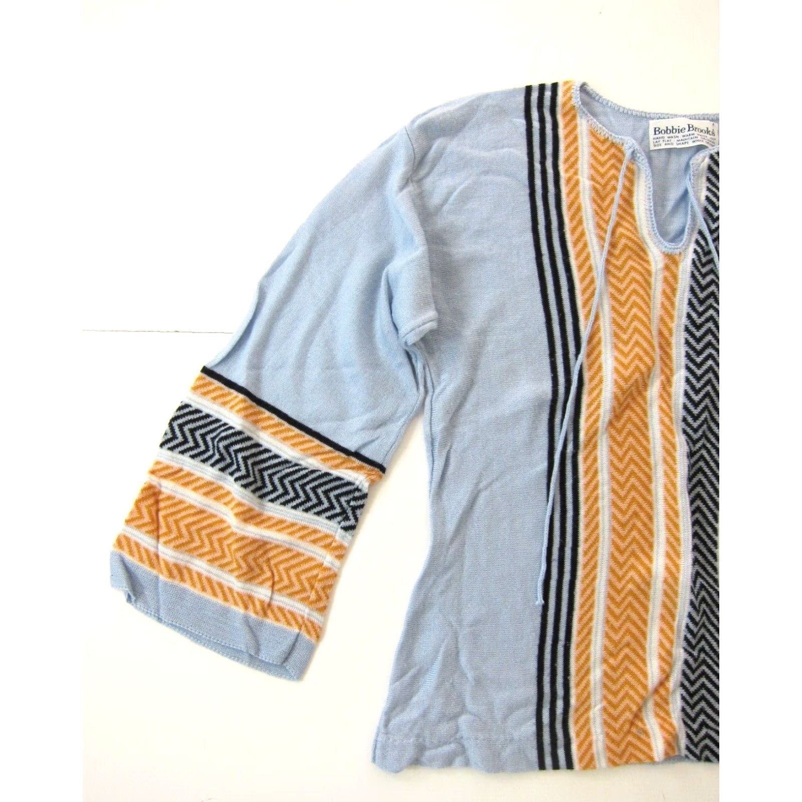 Vintage VINTAGE Bobbie Brooks Knit Blue Stripe Long Flare Sleeve Pullover Sweater M Bohemian Womens Size M / US 6-8 / IT 42-44 - 7 Thumbnail