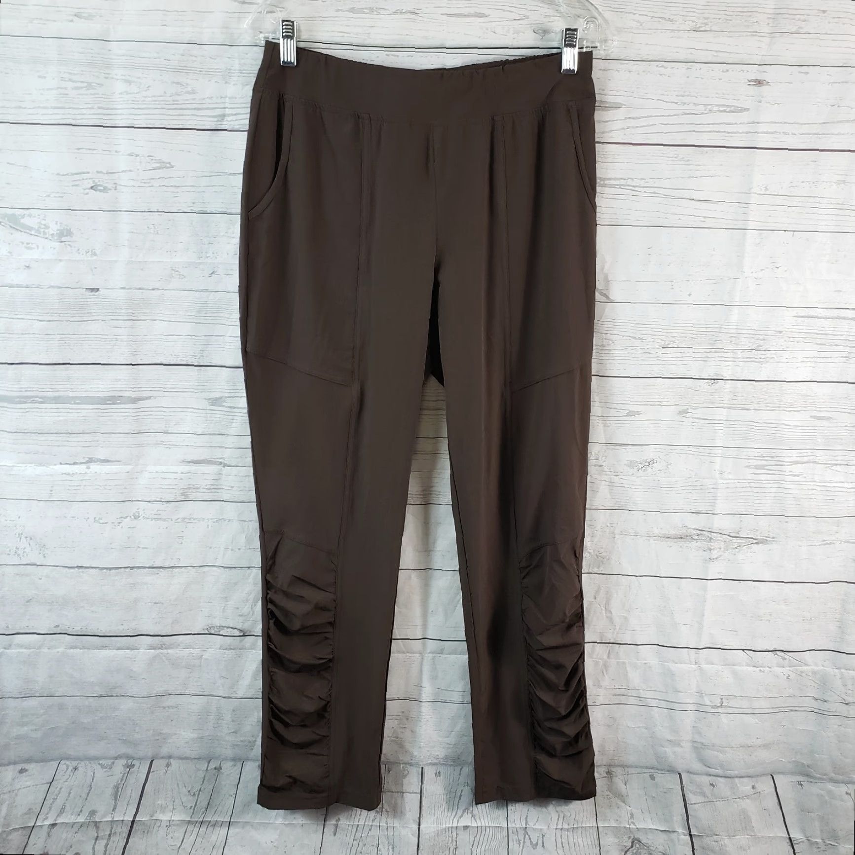 Vintage Chico's Zenergy Womens Pull On Pants Sz 4 Brown Ruched Pockets Mid Rise Size 27" / US 4 / IT 40 - 2 Thumbnail