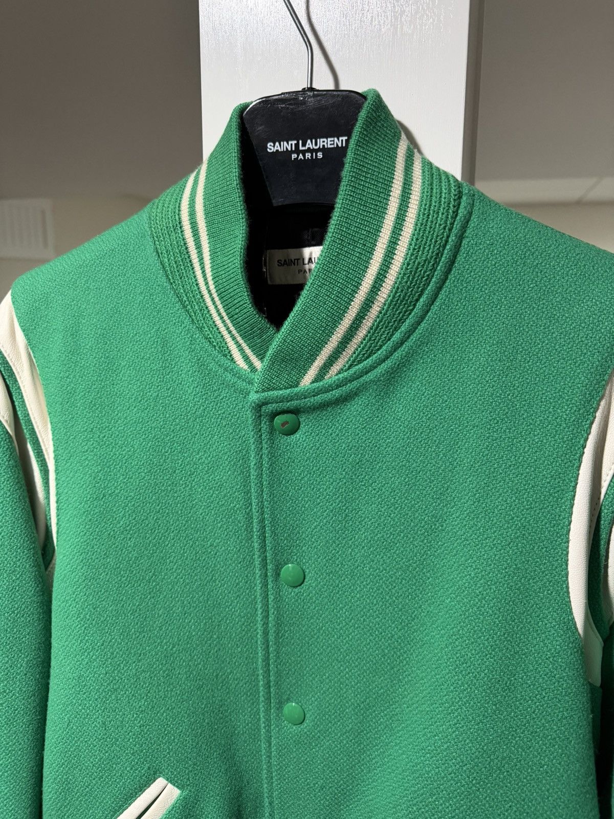 Saint Laurent Paris Saint Laurent Paris x Hedi 2016 Teddy Varsity Green Jacket Size US L / EU 52-54 / 3 - 2 Thumbnail