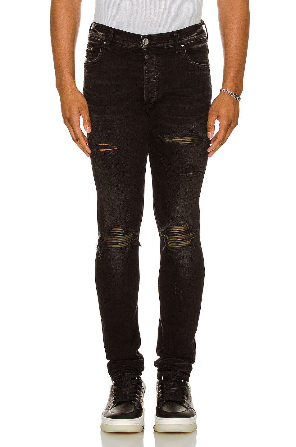 Amiri o1mle0624 Leather Camo MX1 Jean in Aged Black | Grailed