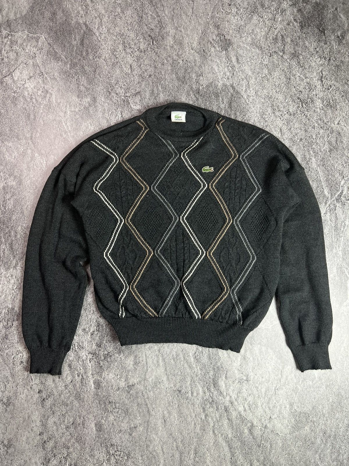 Pre-owned Lacoste X Vintage 90's Lacoste Vintage Striped Fisherman Colorful Knit Sweater In Grey