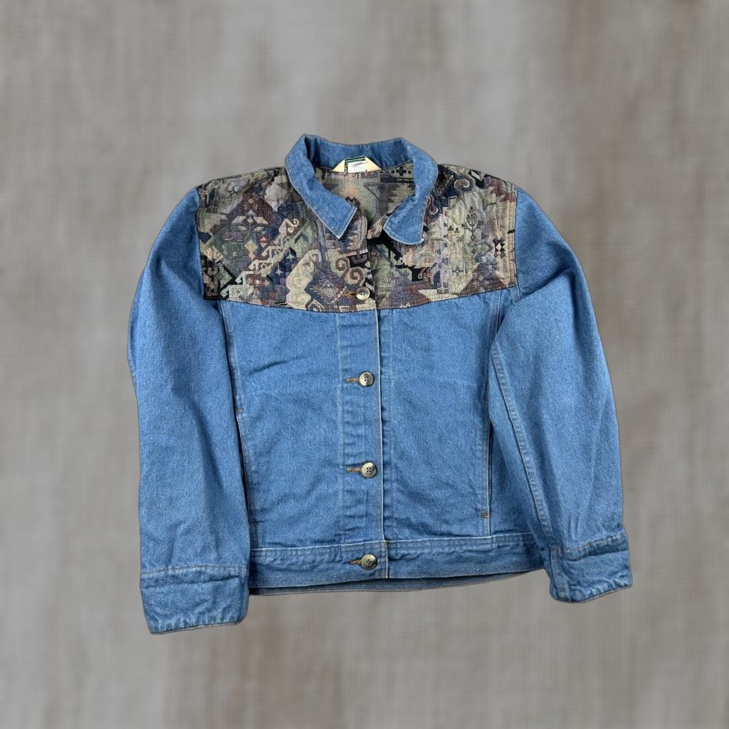 Vintage VINTAGE L.L. Bean Jacket Womens Petite Large Blue Denim Southwestern Aztec 90s Size L / US 10 / IT 46 - 1 Thumbnail