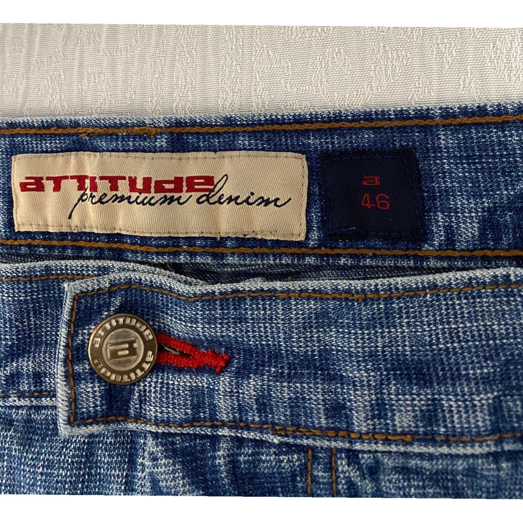 Denime Attitude Premium Denim Jeans Men 46 Blue Relaxed Fit 5-Pocket Denim Ramie Cotton Distressed Logo Button Zip Wide-Leg Jeans Mens Size US 30 / EU 46 - 4 Thumbnail