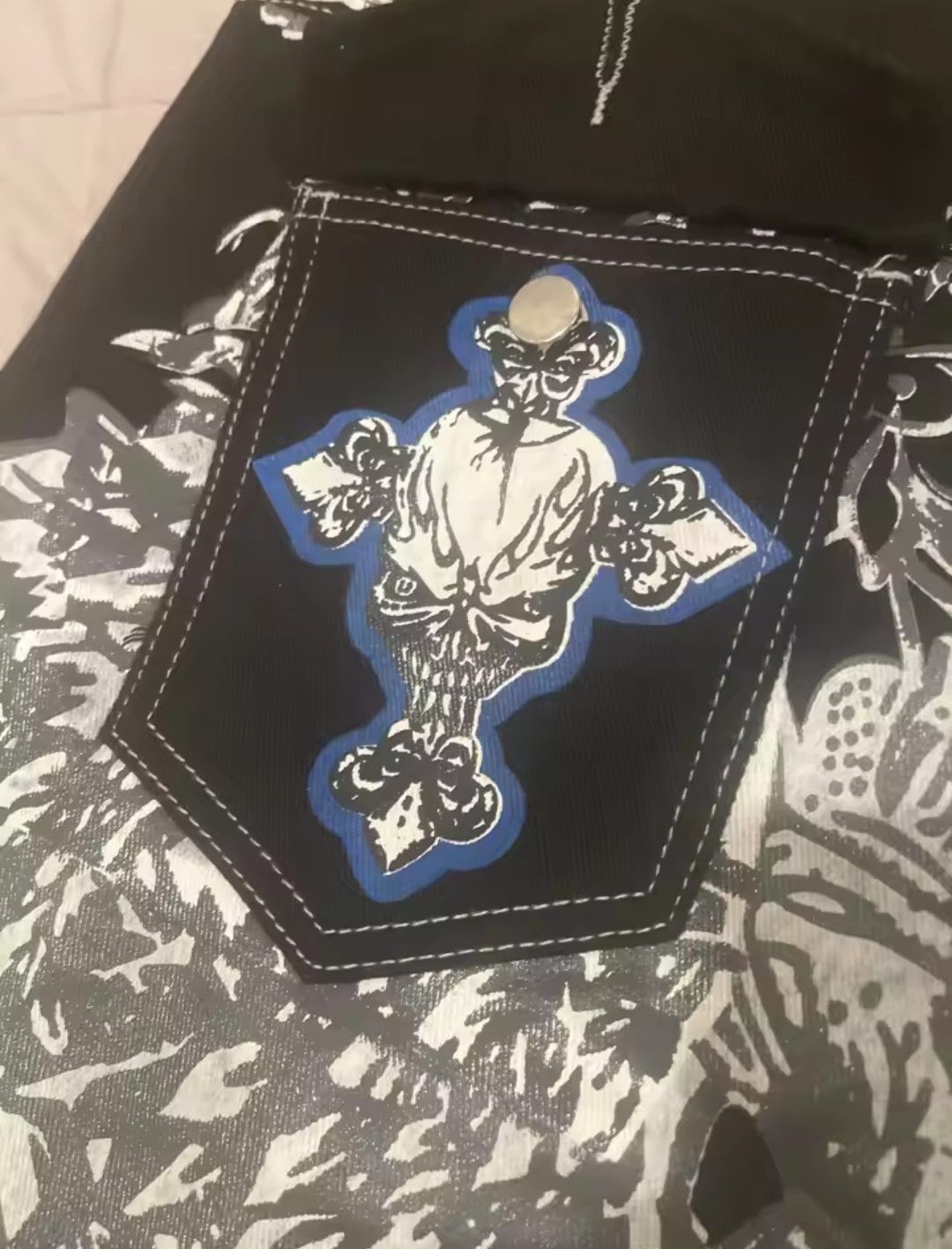 Designer × Japanese Brand Y2k Street High Waist Gothic Skull Geometry Men Jean Size US 33 - 3 Thumbnail
