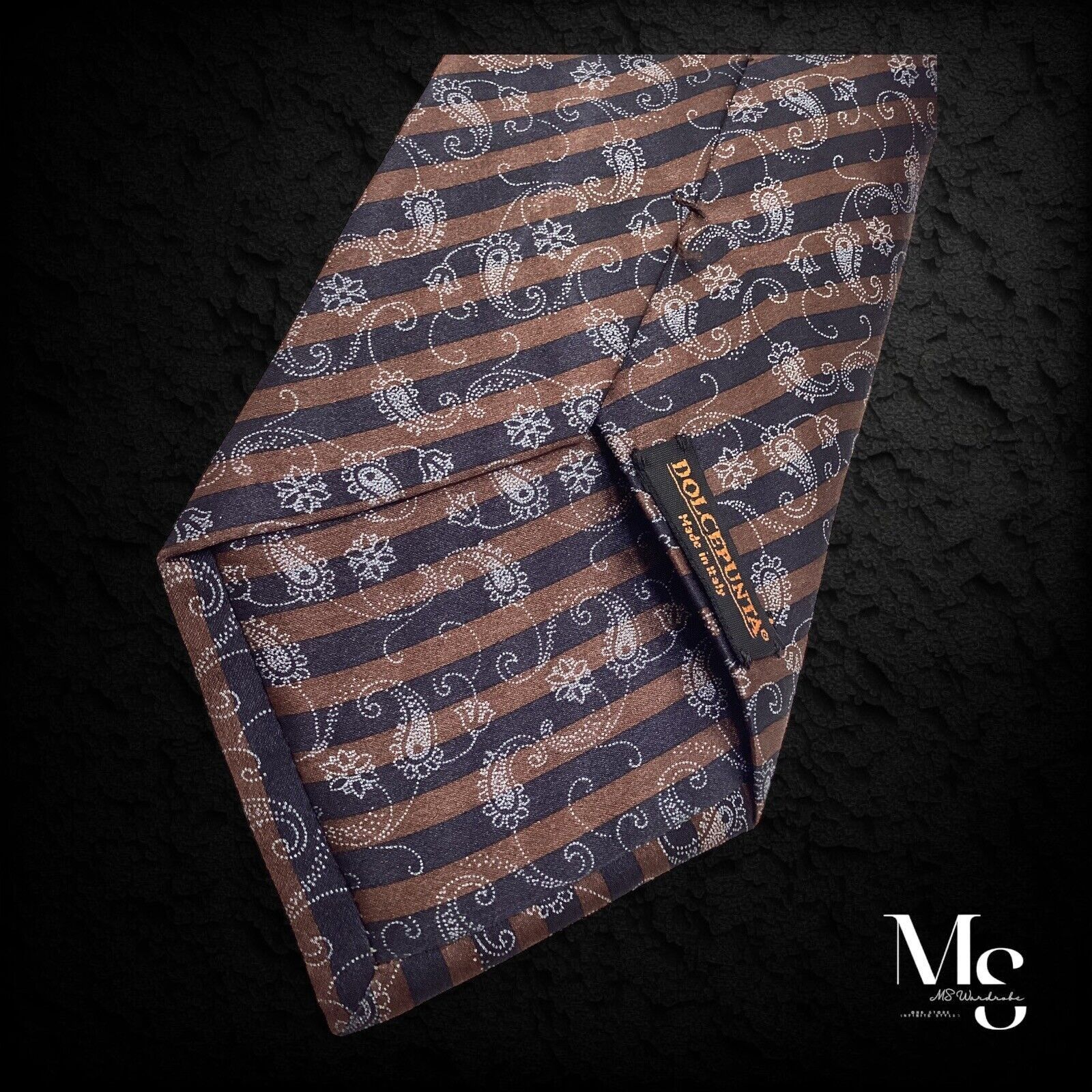 Dolcepunta DOLCEPUNTA Brown Paisley Stripe Silk Tie In Made Italy W: 3. Size ONE SIZE - 4 Thumbnail