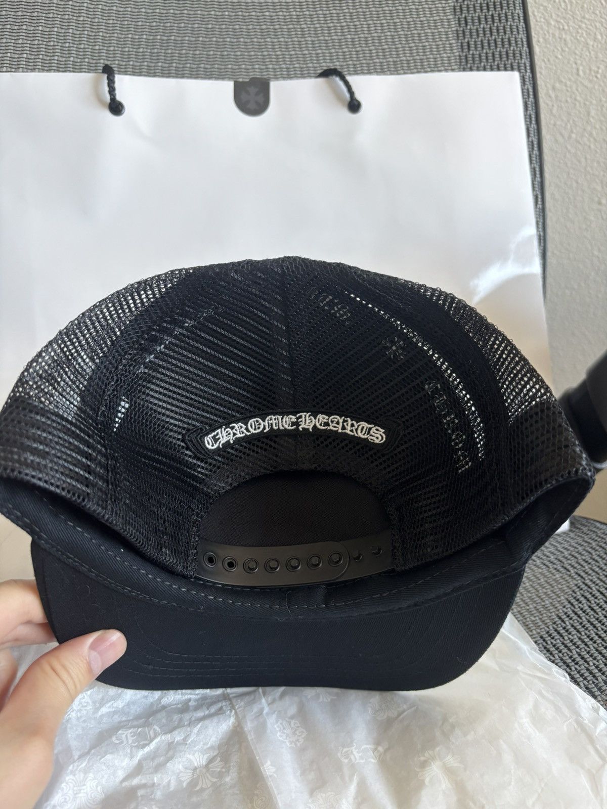 Chrome Hearts Triple Black leather cemetery cross patch trucker hat Size ONE SIZE - 3 Thumbnail