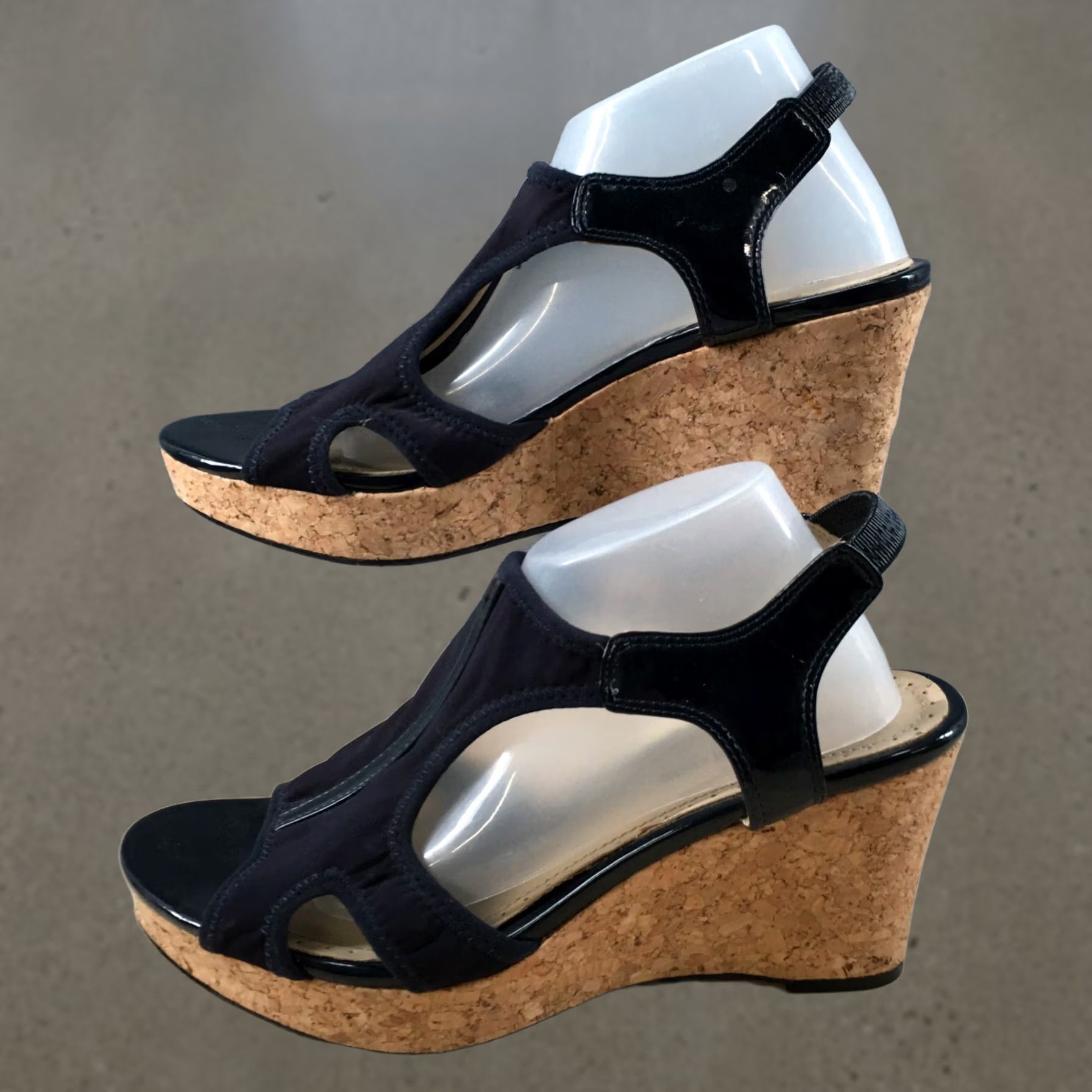 Vintage Adrienne Vittadini Sandals Womens 8 M Collyn Wedge Cork Heels Slingback Blue Size US 8 / IT 38 - 1 Thumbnail