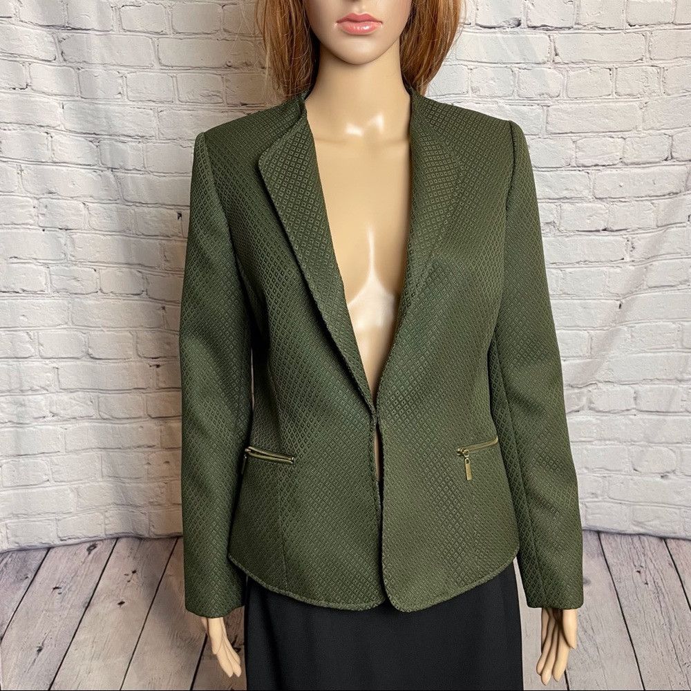 Other Tahari by Arthur S. Levine Textured Jacket Olive Size 4 Size S / US 4 / IT 40 - 3 Thumbnail