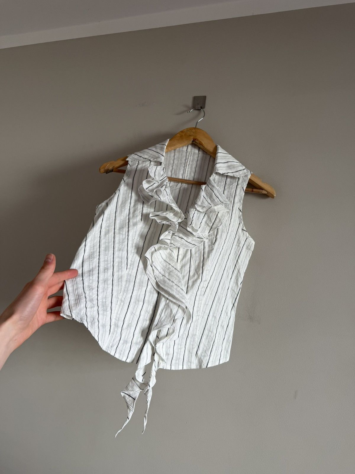 Vintage Japanese Zip Ruffle Blouse Sleeveless Striped Size S / US 4 / IT 40 - 2 Thumbnail