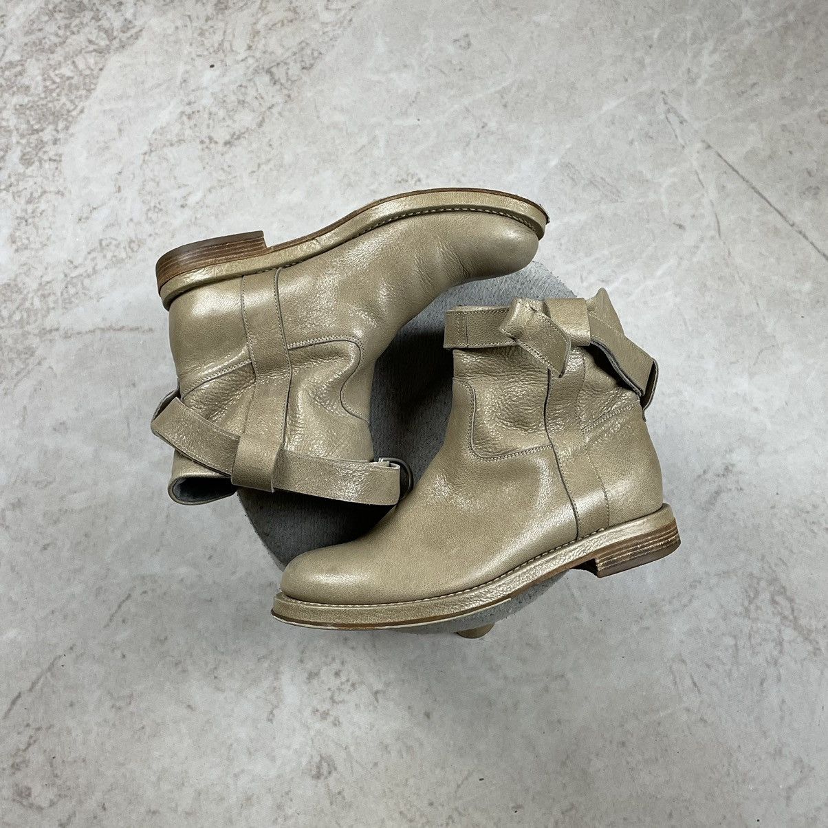 image of Brunello Cucinelli Strap Biker Leather Boots / 26Cm in Beige, Women's (Size 9)