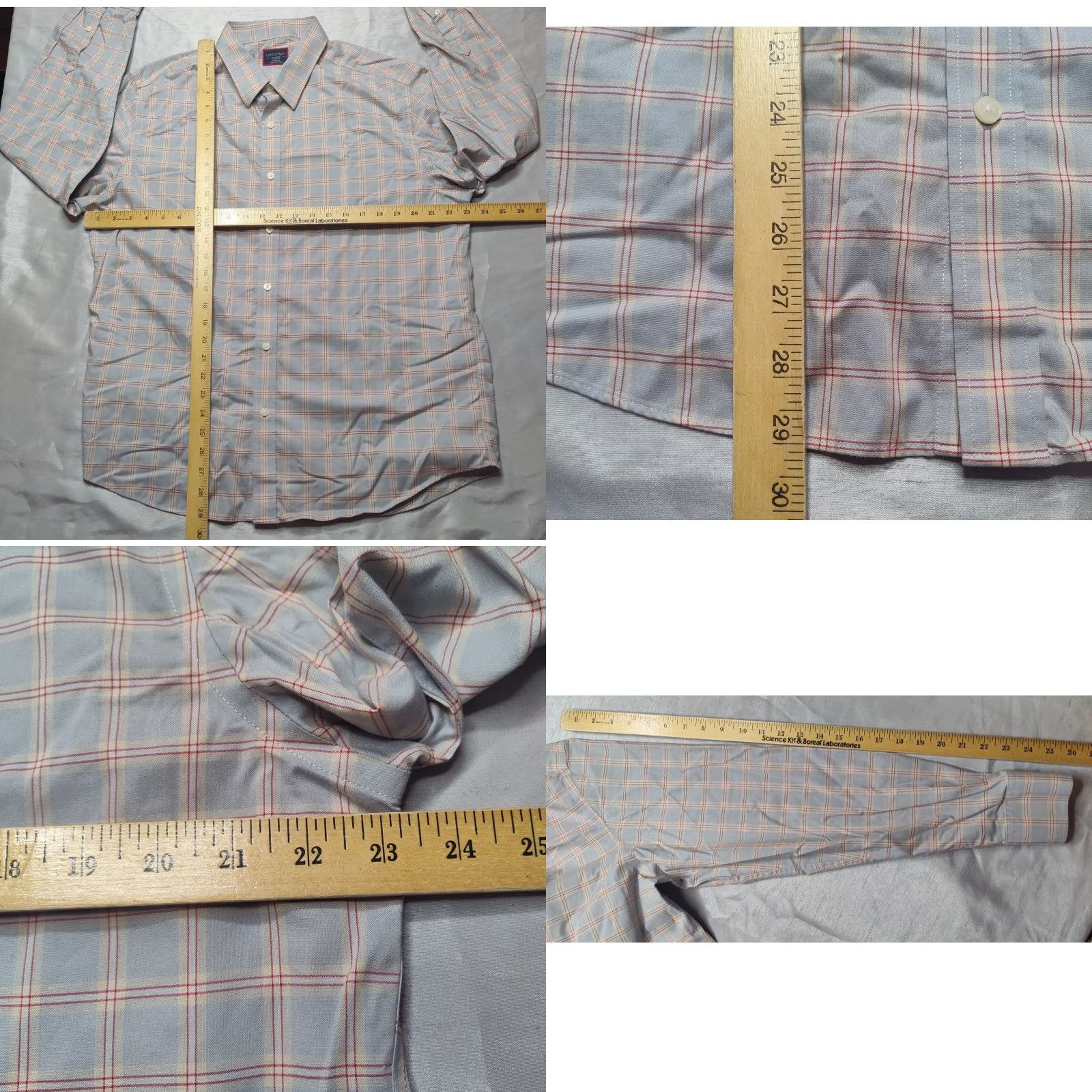 UNTUCKit UNTUCKit RIDEGEVIEW-WF REGULAR FIT Men XL Gray Red windowpane Plaid Button-Up Shirt Size US XL / EU 56 / 4 - 8 Thumbnail
