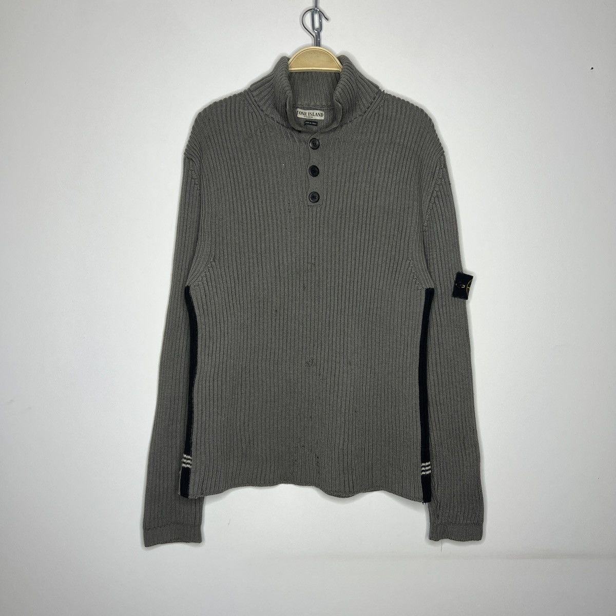 Stone Island × Vintage Vintage Stone Island Sweater Jumper Knitwear Wool Grey Rib Size US L / EU 52-54 / 3 - 1 Thumbnail