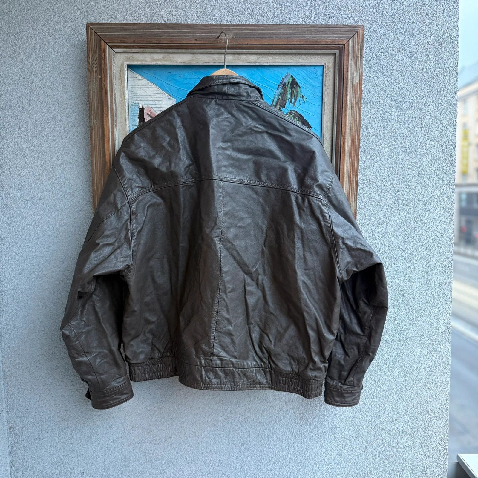 Vintage Vintage 90s Real Leather Boxy Jacket Brown Size US L / EU 52-54 / 3 - 2 Thumbnail