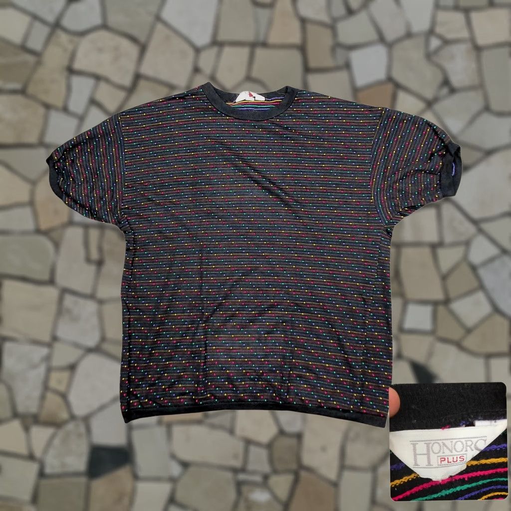 Vintage VINTAGE Honors Plus 2X Tunic Top Short Sleeve Black Polka Dot Striped Textured Oversized 90s Womens Size XXL / US 16-18 / IT 52-54 - 1 Thumbnail