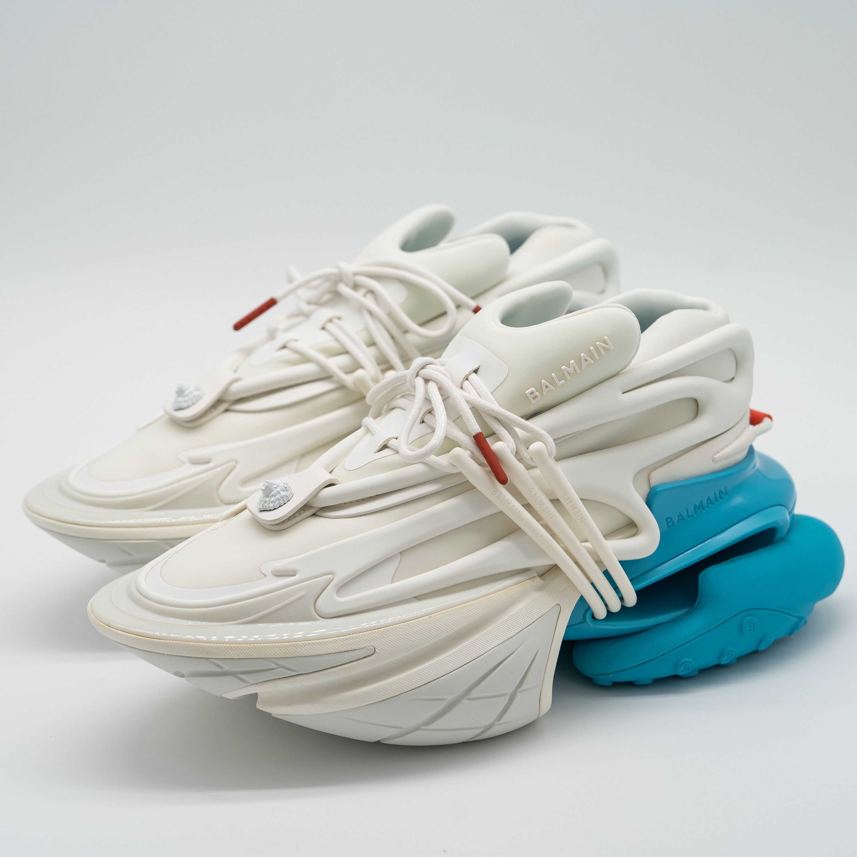 44 11 US Balmain Unicorn White Blue Sneakers Neoprene