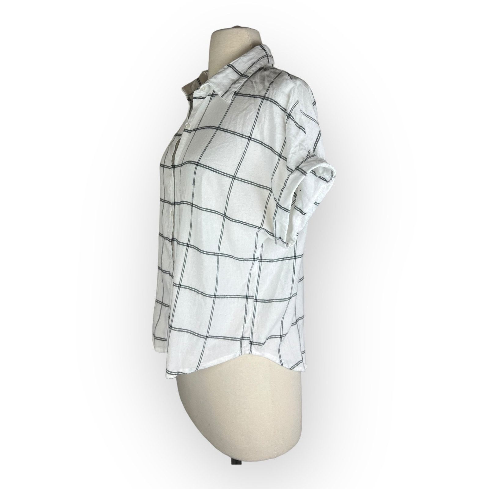 Urban Outfitters Japna Windowpane Short Sleeve Cuffed Casual Blouse Size M / US 6-8 / IT 42-44 - 2 Thumbnail