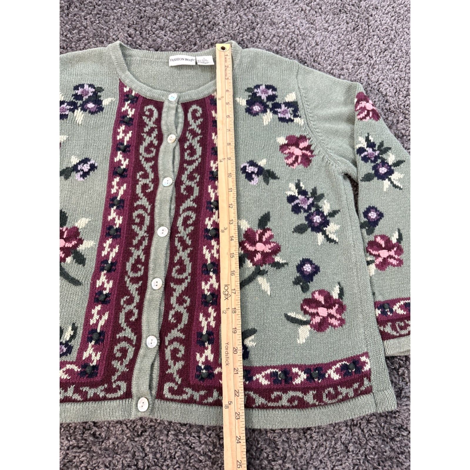 Vintage VINTAGE Fashion Bug Cardigan Sweater Womens Large Green Floral Embroidered 90s Size L / US 10 / IT 46 - 2 Thumbnail